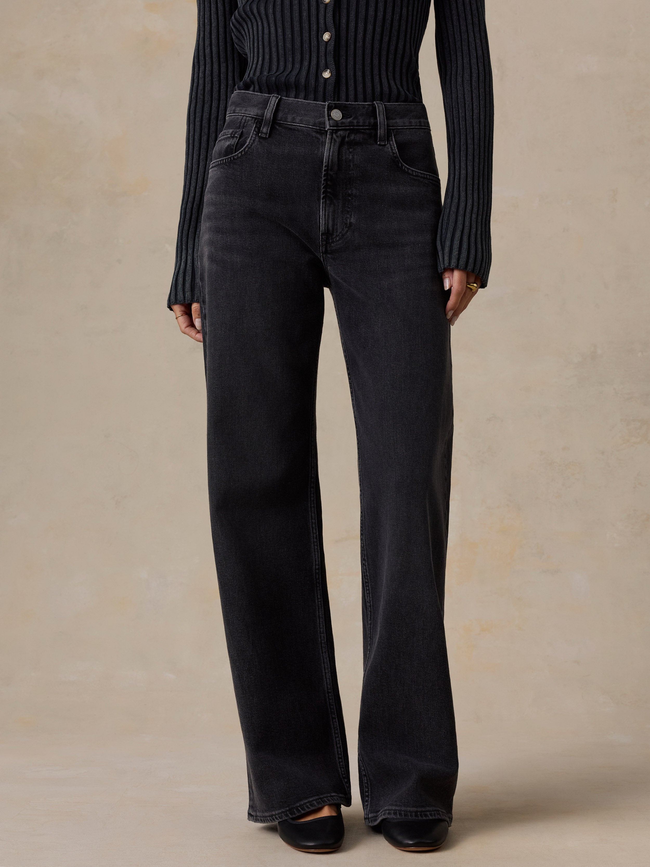 Regenerative Cotton Denim Wide Leg - Black Quarry Wash