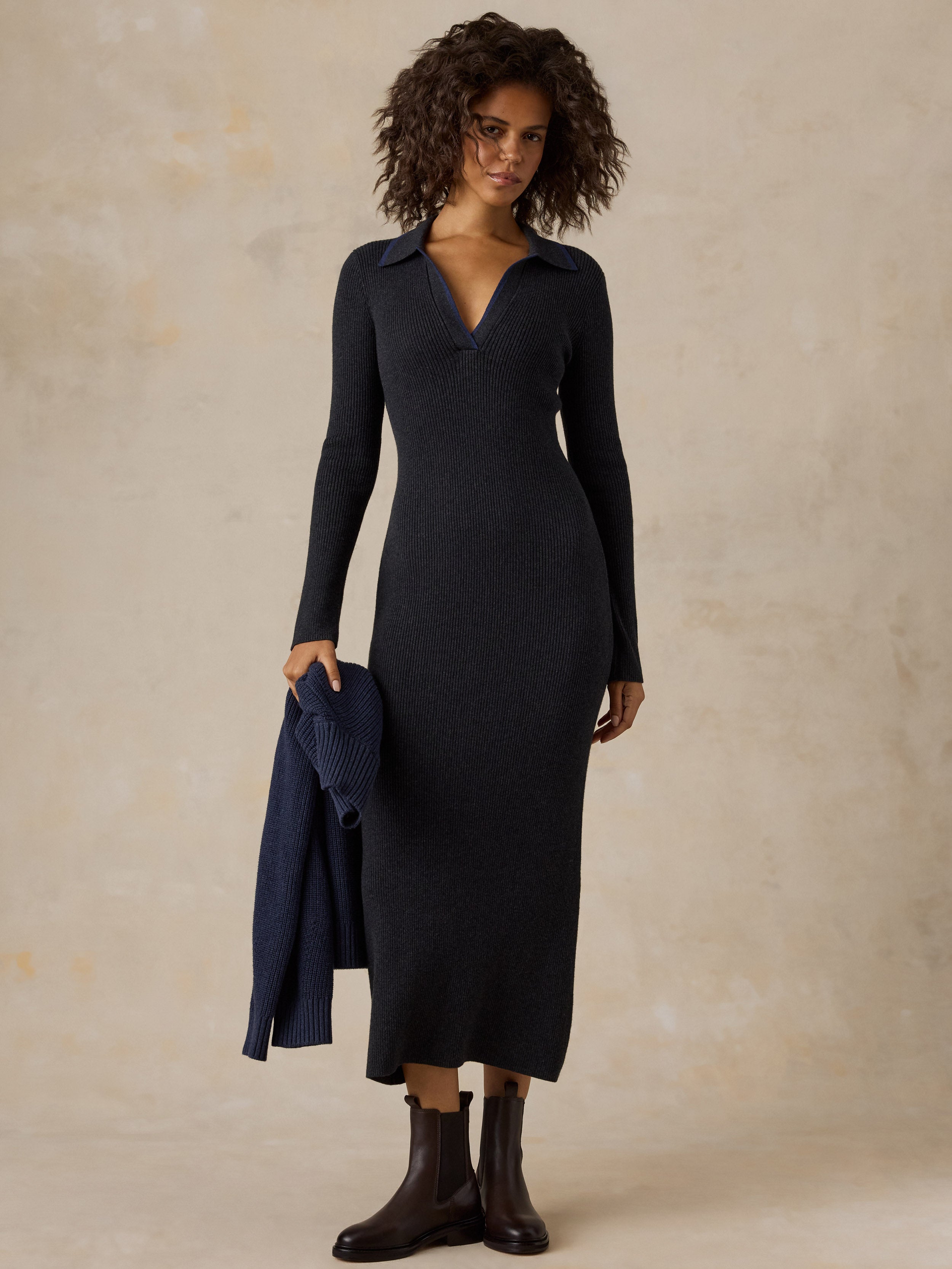 Throwback Sweater Dress - Charcoal