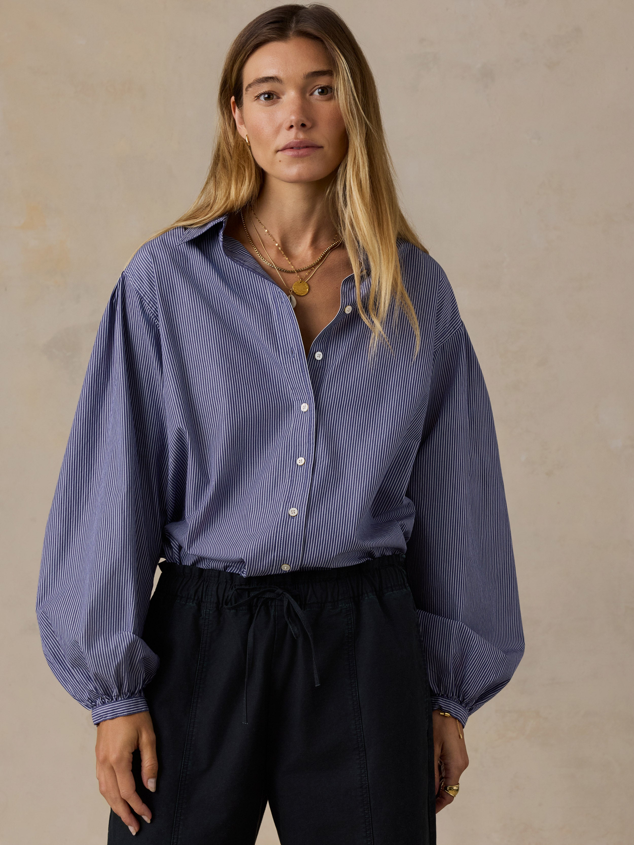 Coastal Poplin Suki Blouse - Sailor Ink Stripe