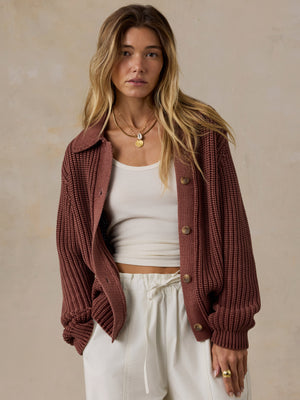 Sunwashed Cotton Lodge Cardigan - Sunwashed Redwood