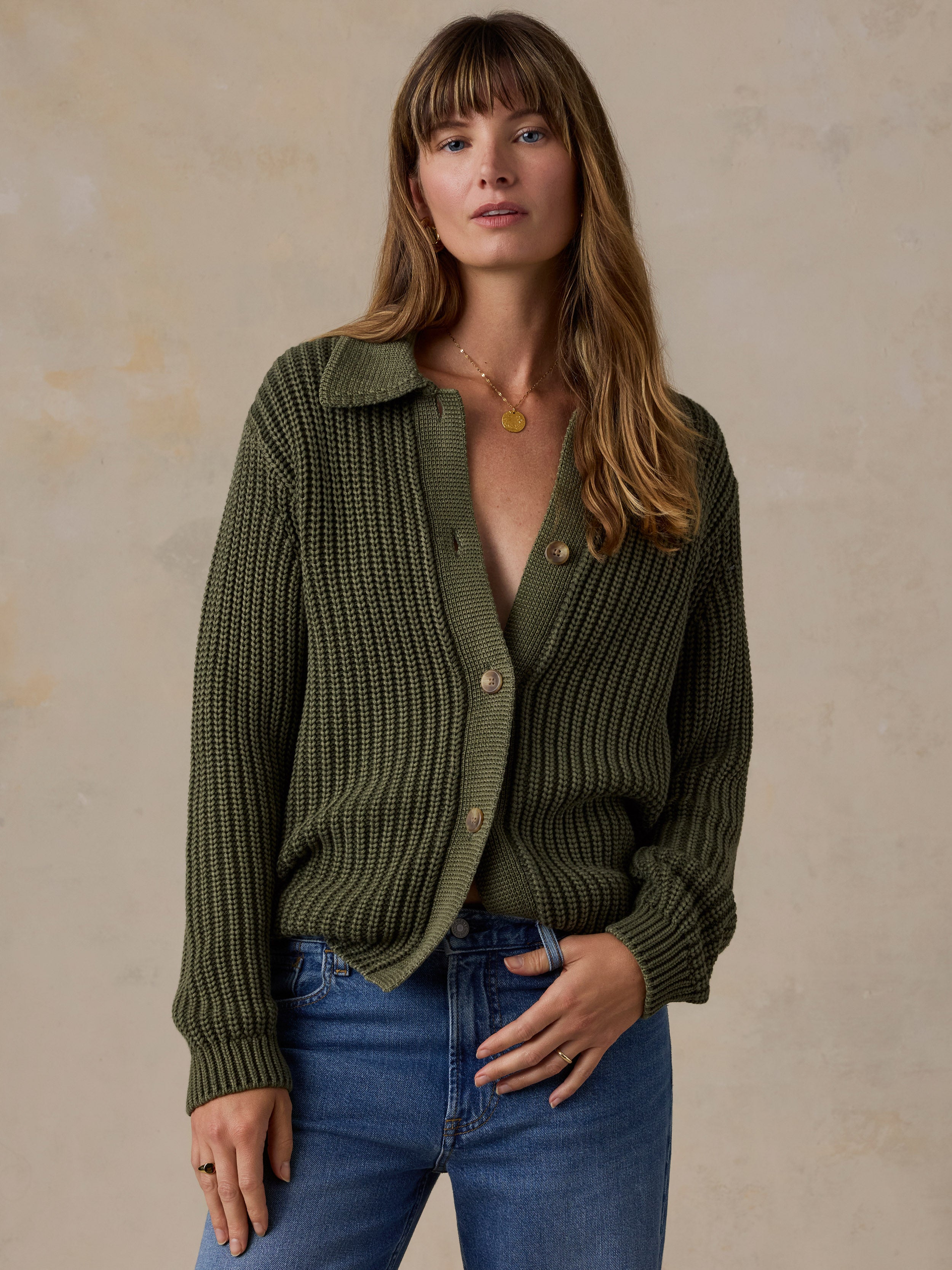 Sunwashed Cotton Lodge Cardigan - Sunwashed Olive