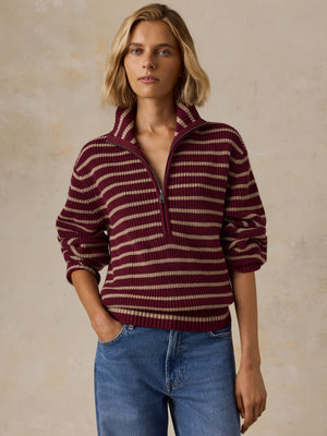 Northshore Quarter Zip - Maroon Stripe