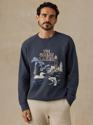 Faherty x Parks Project Great Lakes High Standard Fleece Crewneck - Blue Nights