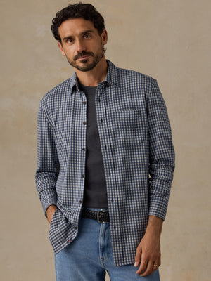Coastline Knit Shirt - Blue Grey Gingham
