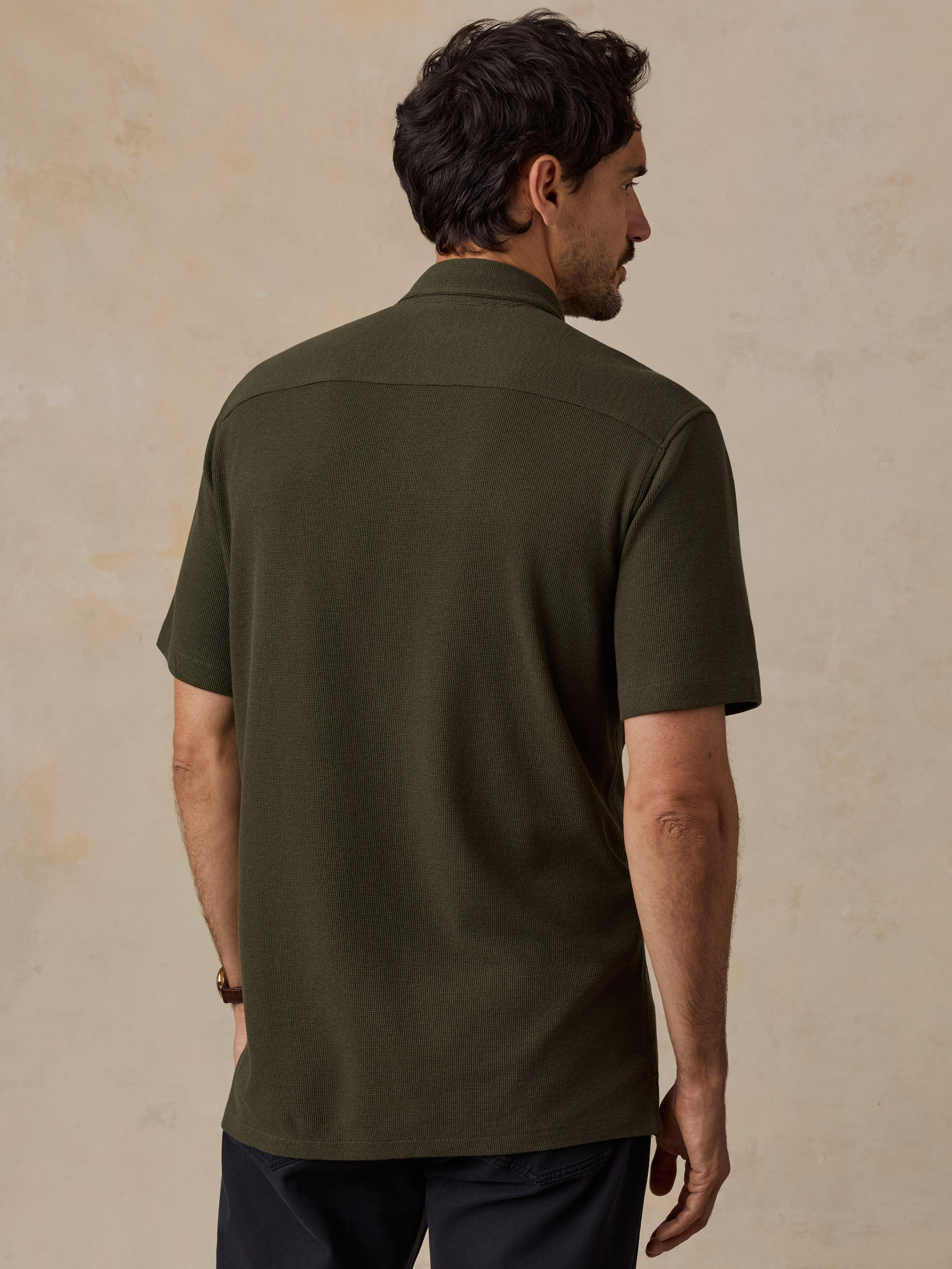 Short-Sleeve Waffle Knit Shirt - Forest Olive