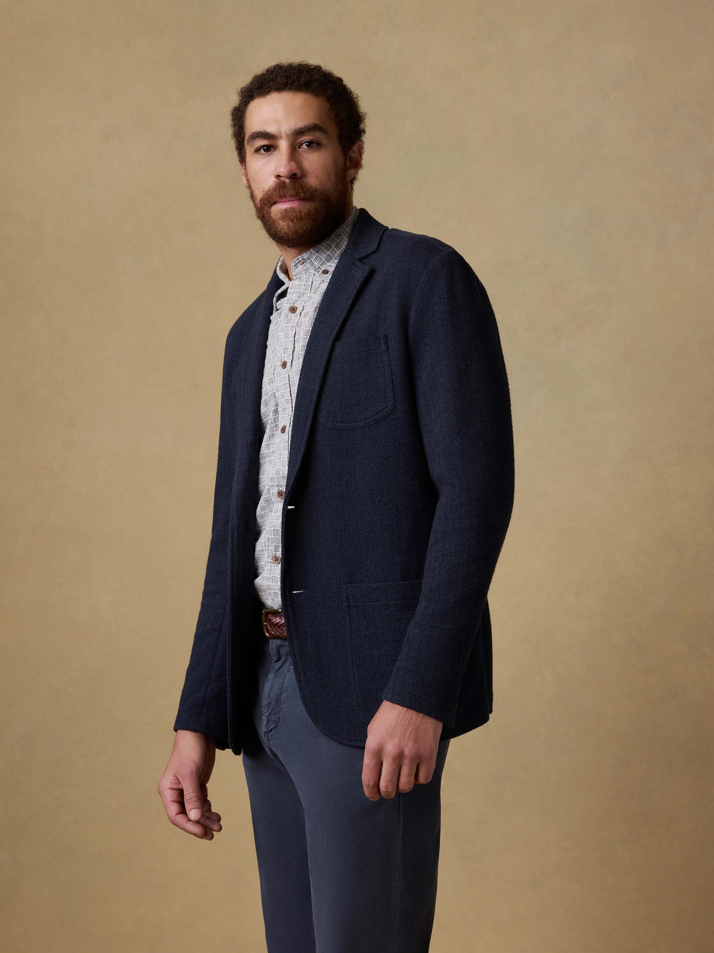 Inlet Knit Tweed Blazer - Navy Twilight Herringbone | Faherty Brand
