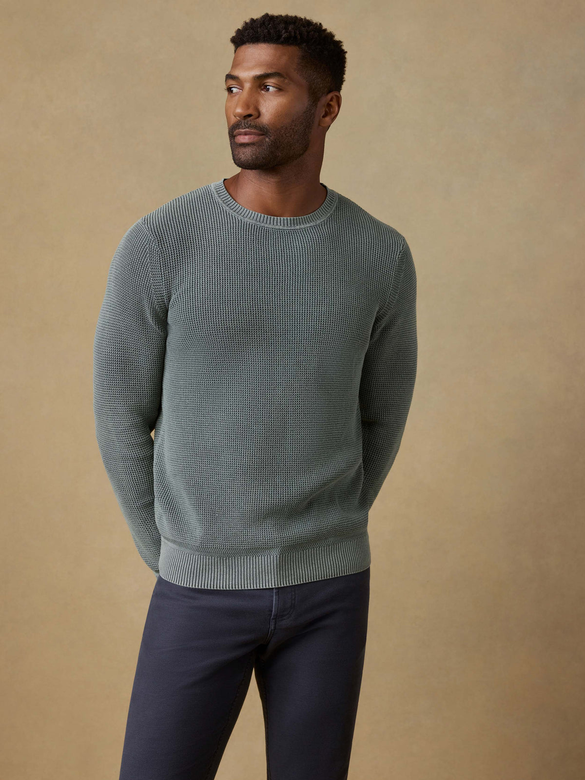  | Sunwashed Crewneck Sweater - Mountain Olive | Faherty Brand, image 1 of 5