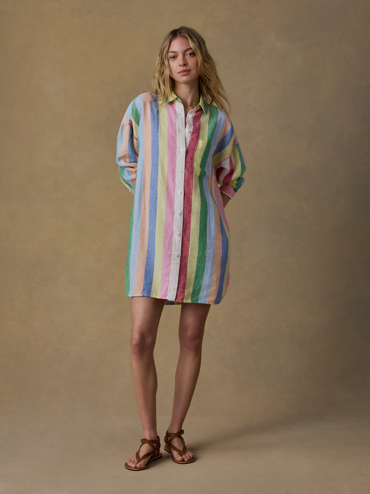  | Laguna Linen Mini Shirtdress - Sunbeam Stripe | Faherty Brand, image 1 of 5