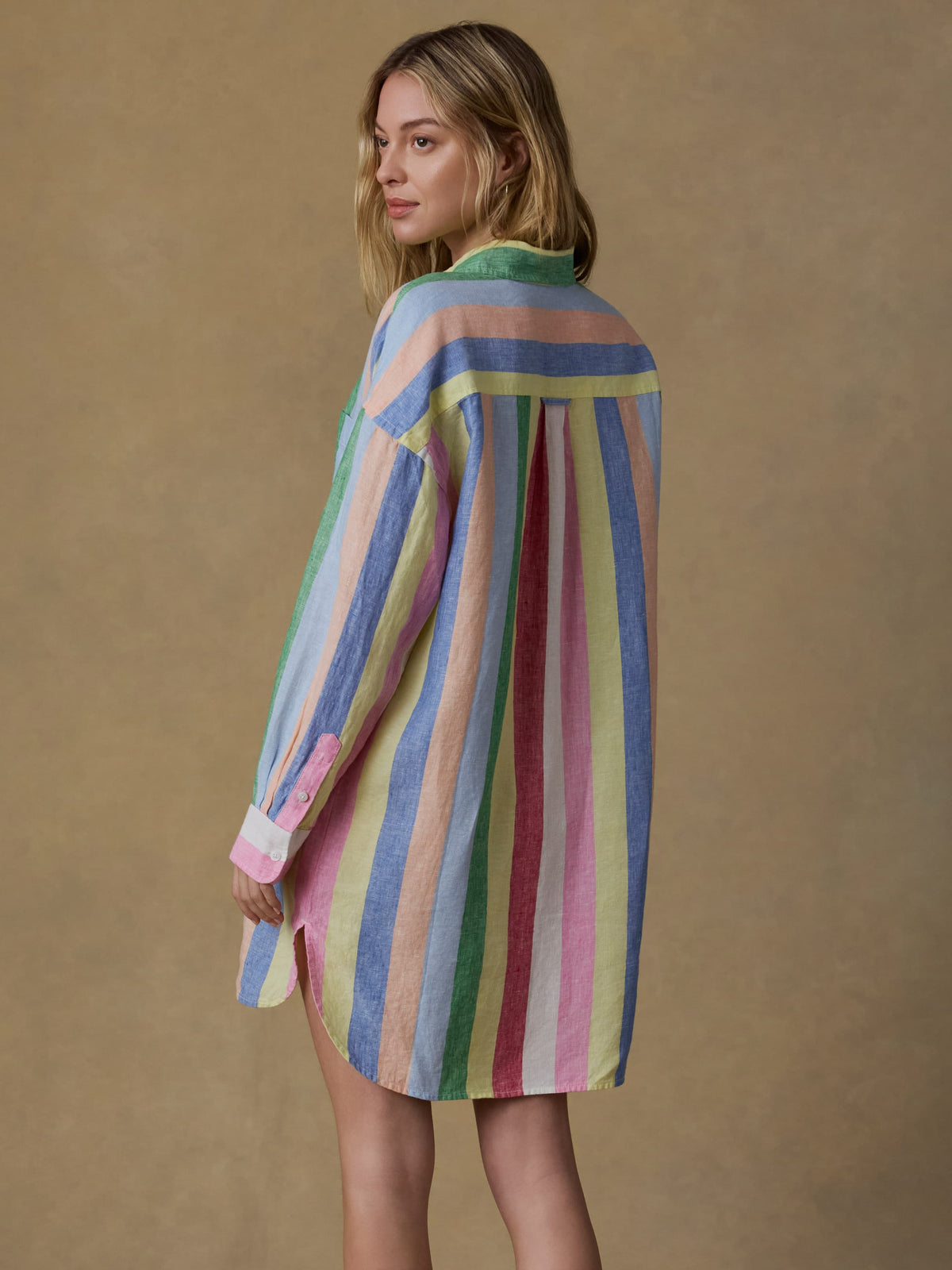  | Laguna Linen Mini Shirtdress - Sunbeam Stripe | Faherty Brand, image 4 of 5