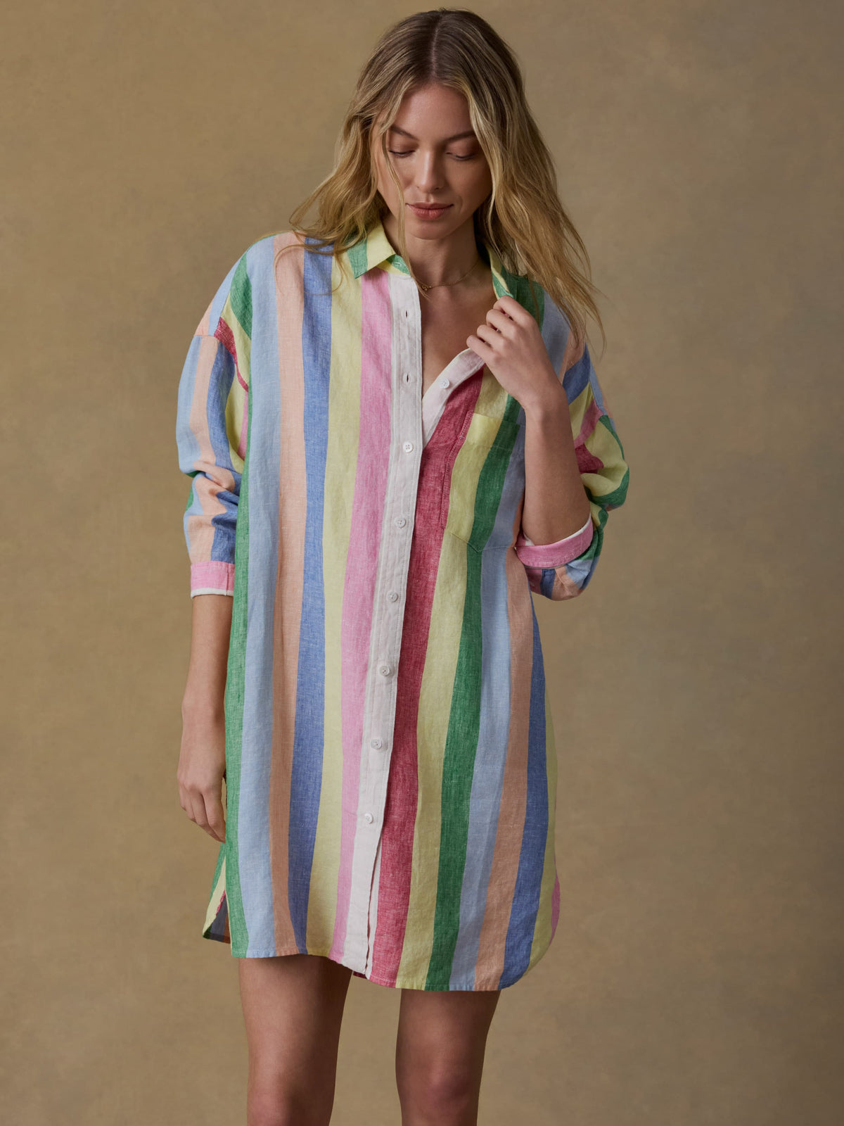  | Laguna Linen Mini Shirtdress - Sunbeam Stripe | Faherty Brand, image 2 of 5