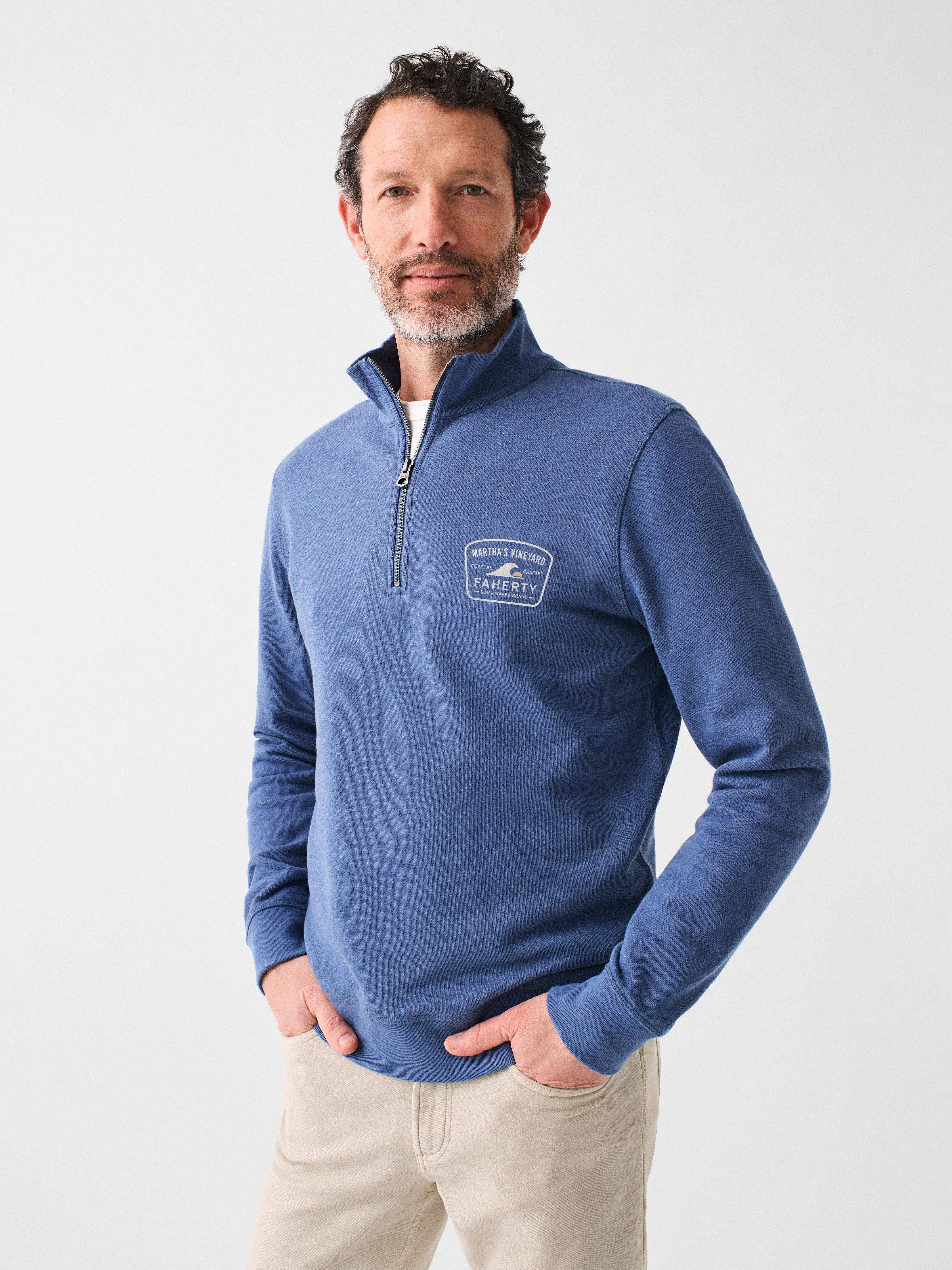 Martha's Vineyard Long-Sleeve Terry Quarter-Zip - Faded Navy | Faherty Brand