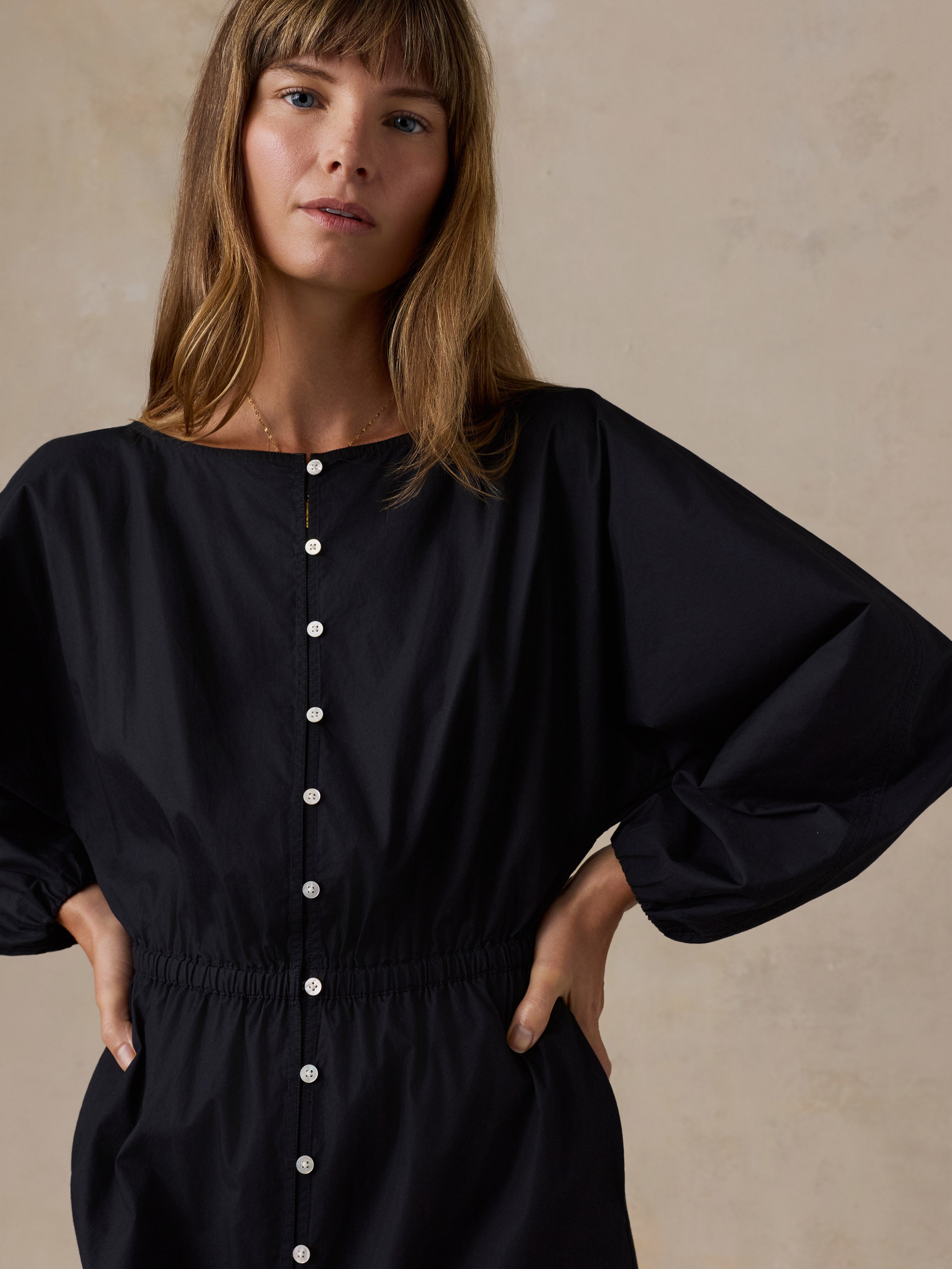 Coastal Poplin Suri Dress - Black