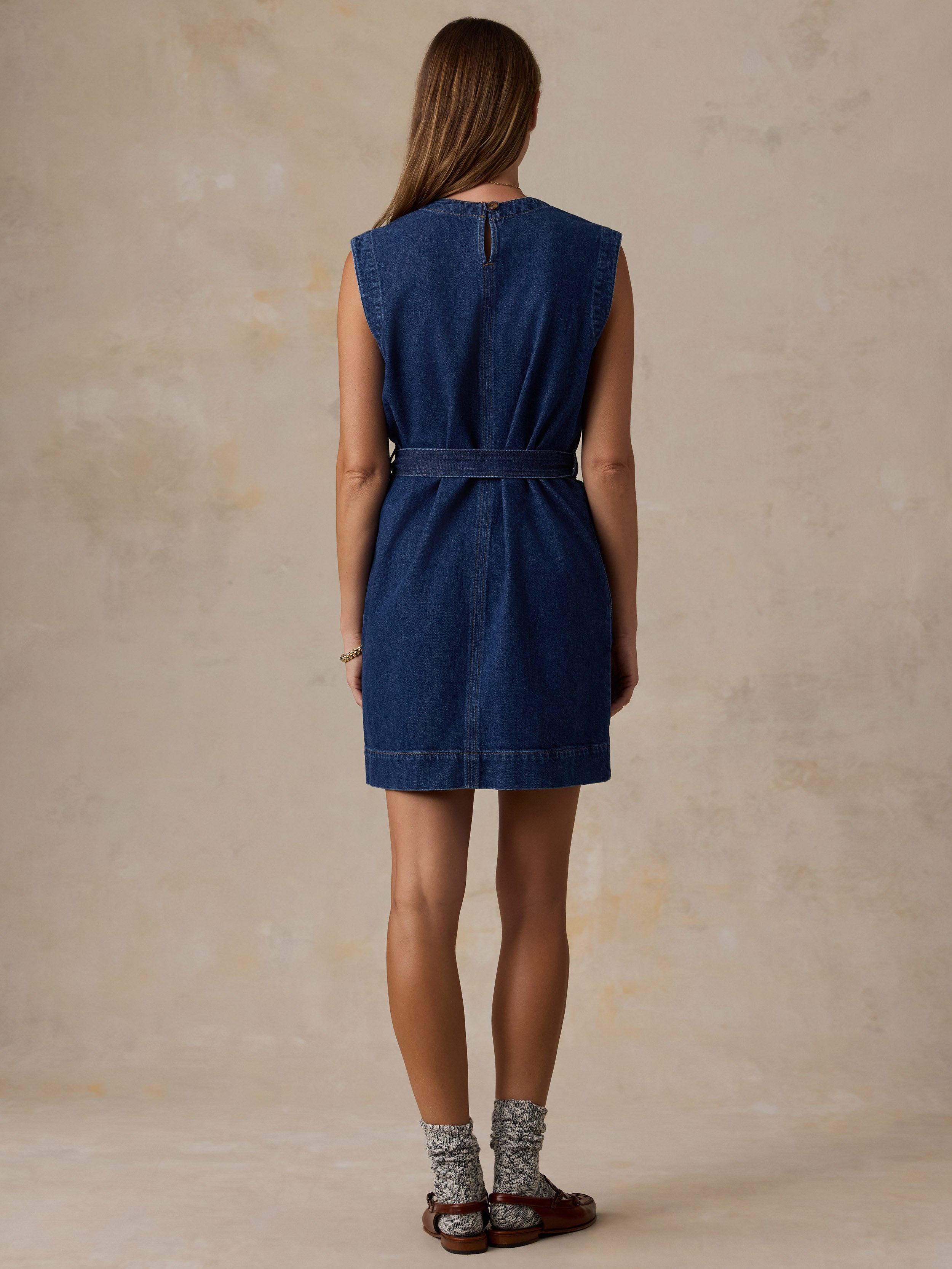 Organic Cotton Denim Sleeveless Dress - Midnight Storm Wash