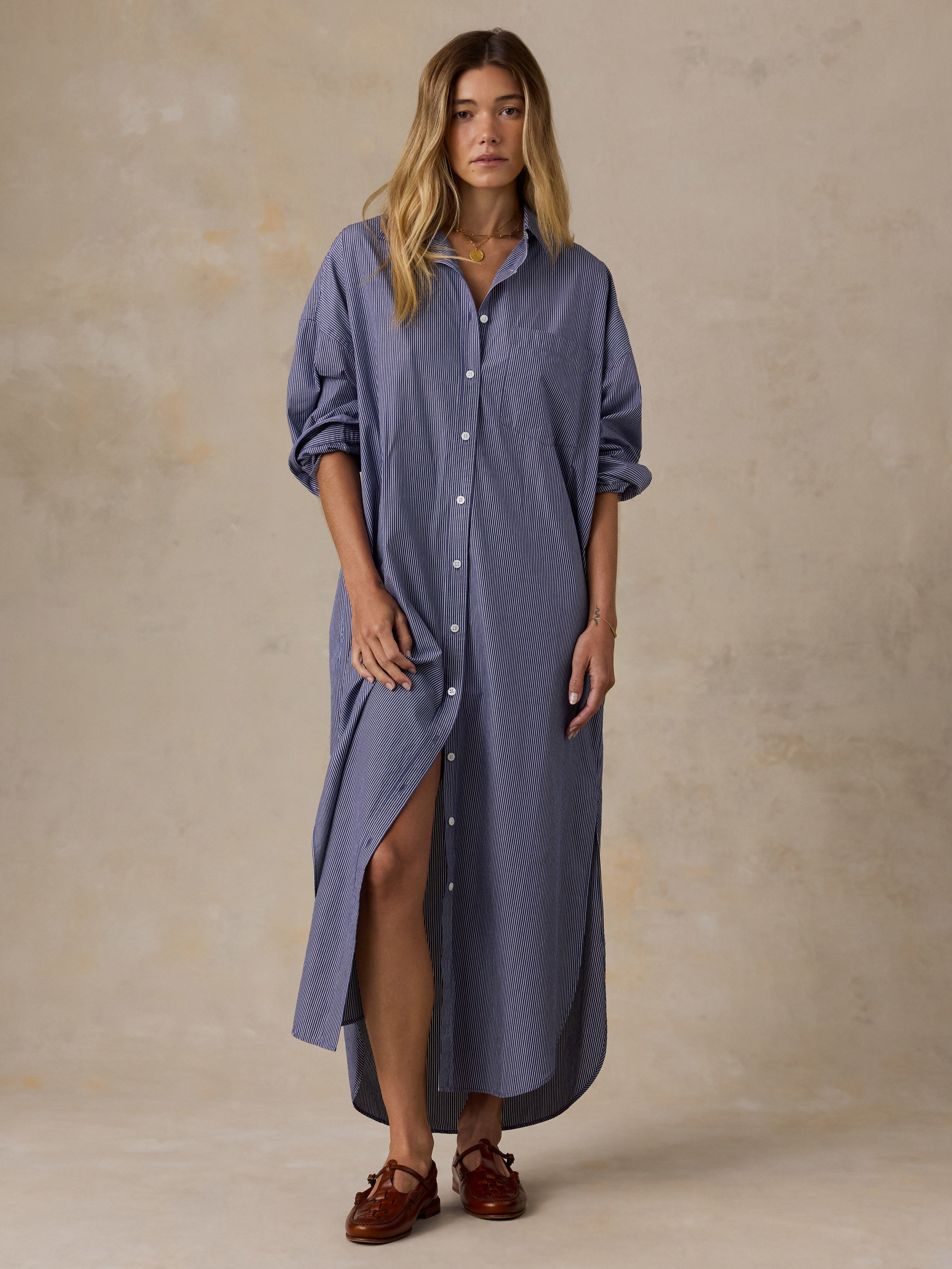 Coastal Poplin Rio Shirtdress - Sailor Ink Stripe