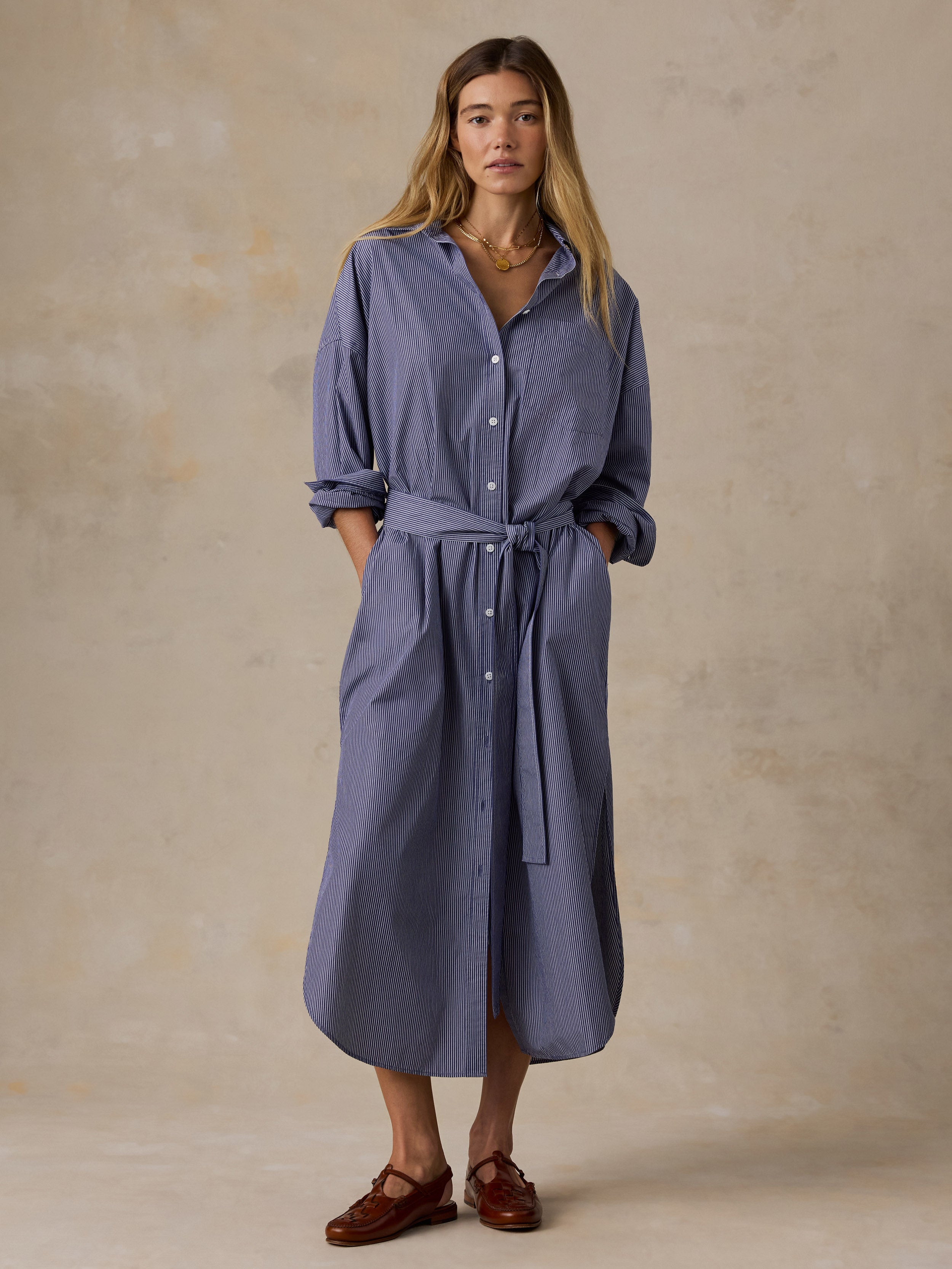 Coastal Poplin Rio Shirtdress - Sailor Ink Stripe