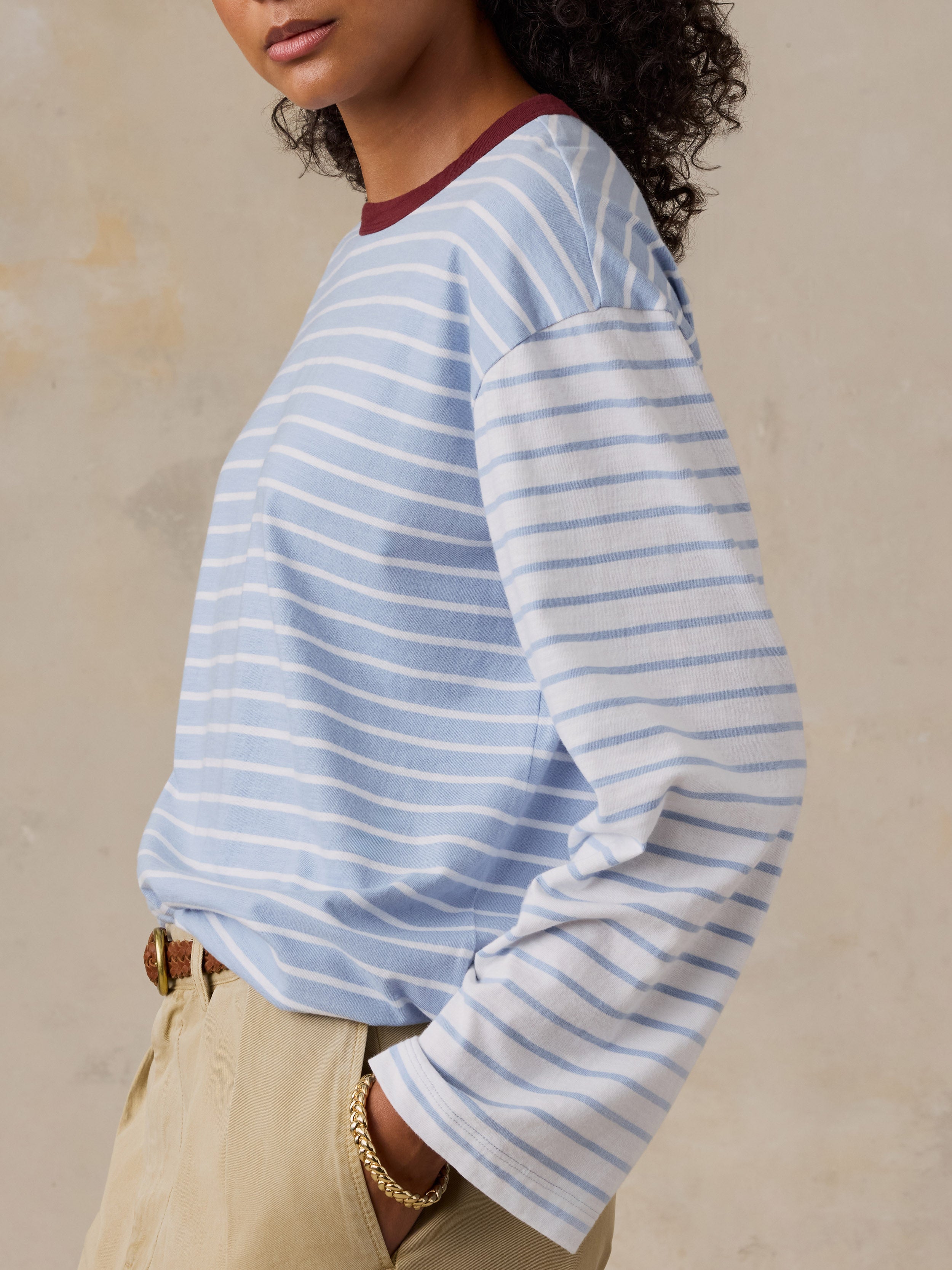 Sunwashed Long-Sleeve Retro Tee - Coldstream Stripe