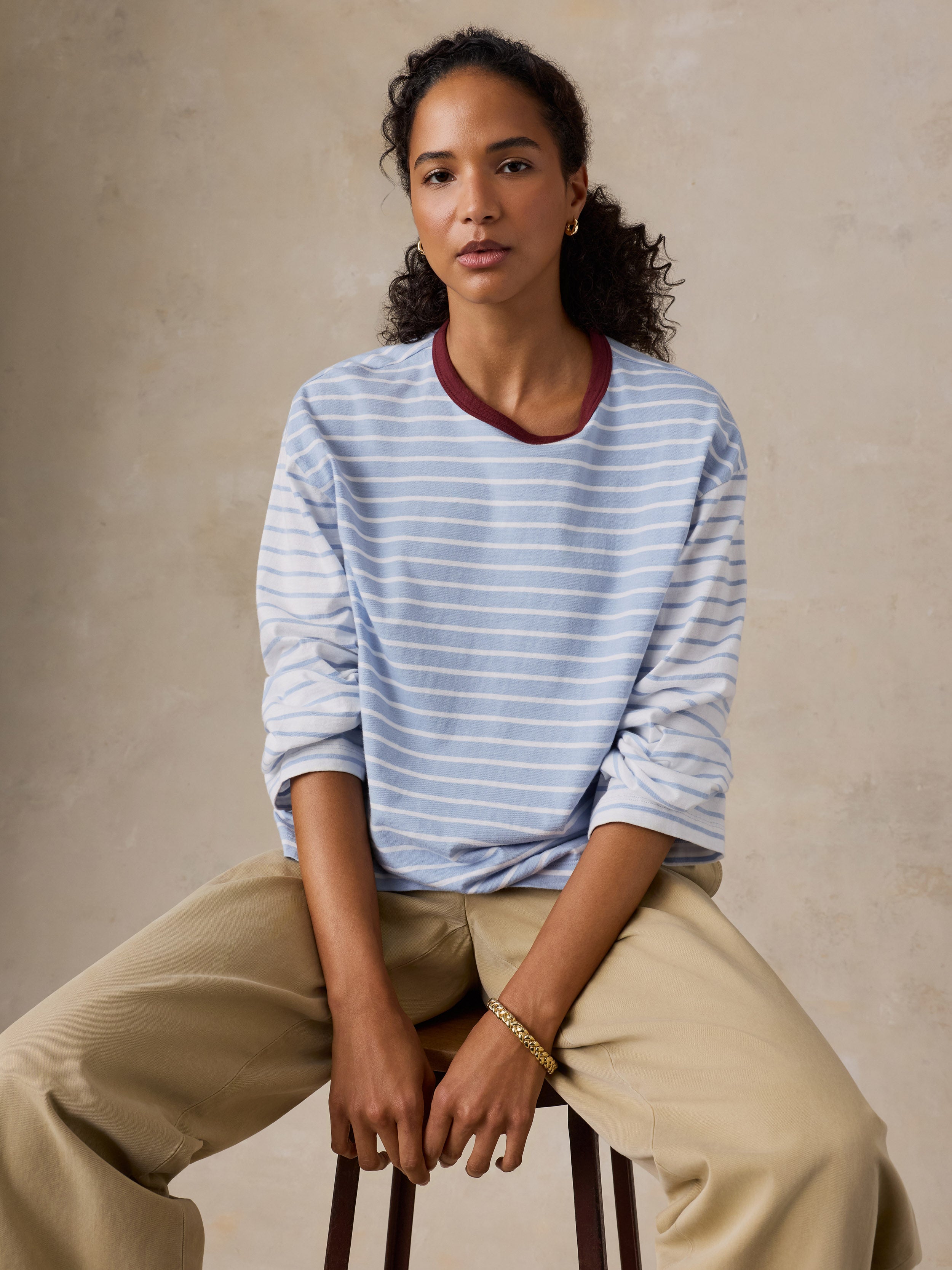Sunwashed Long-Sleeve Retro Tee - Coldstream Stripe