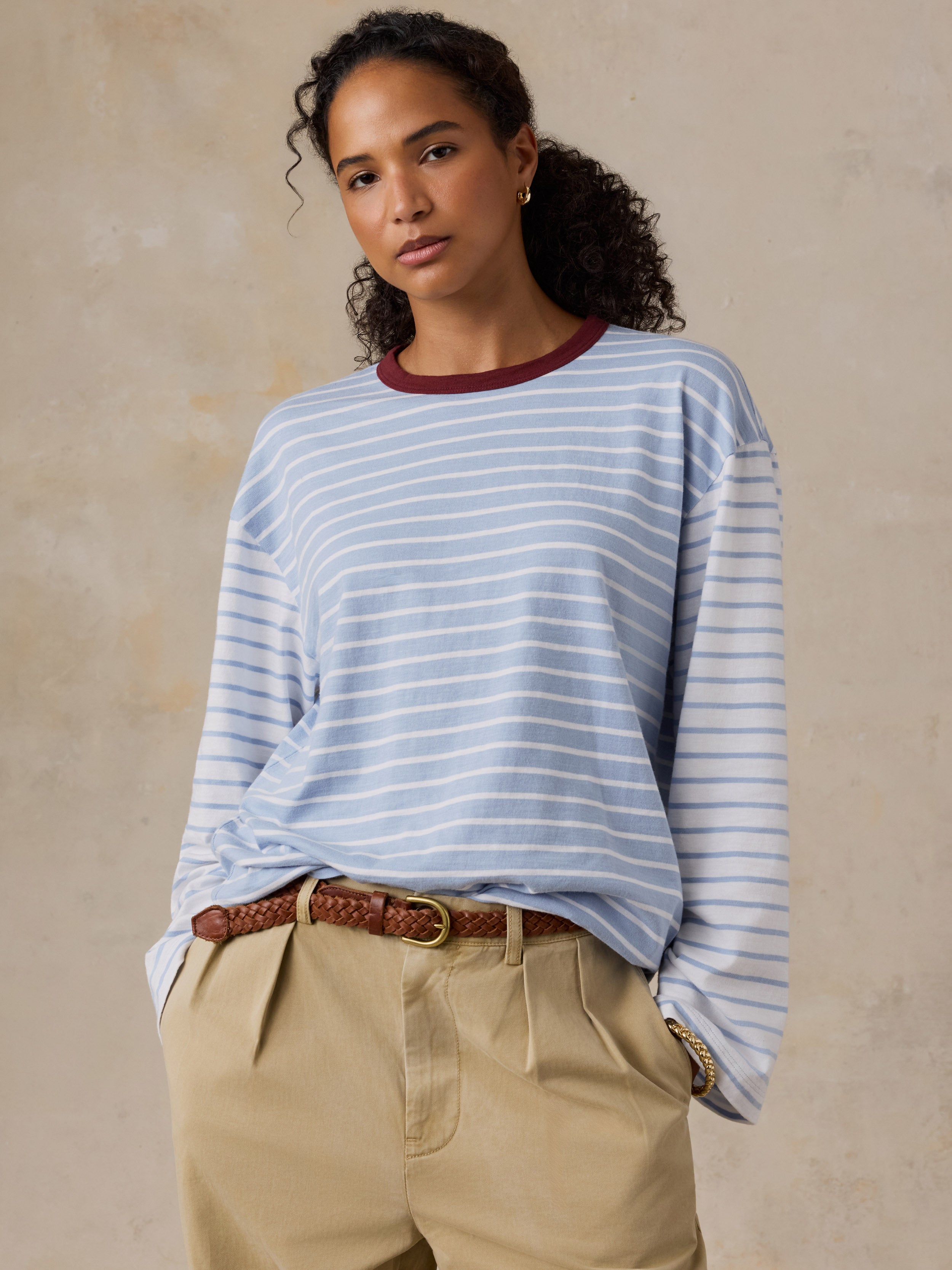 Sunwashed Long-Sleeve Retro Tee - Coldstream Stripe