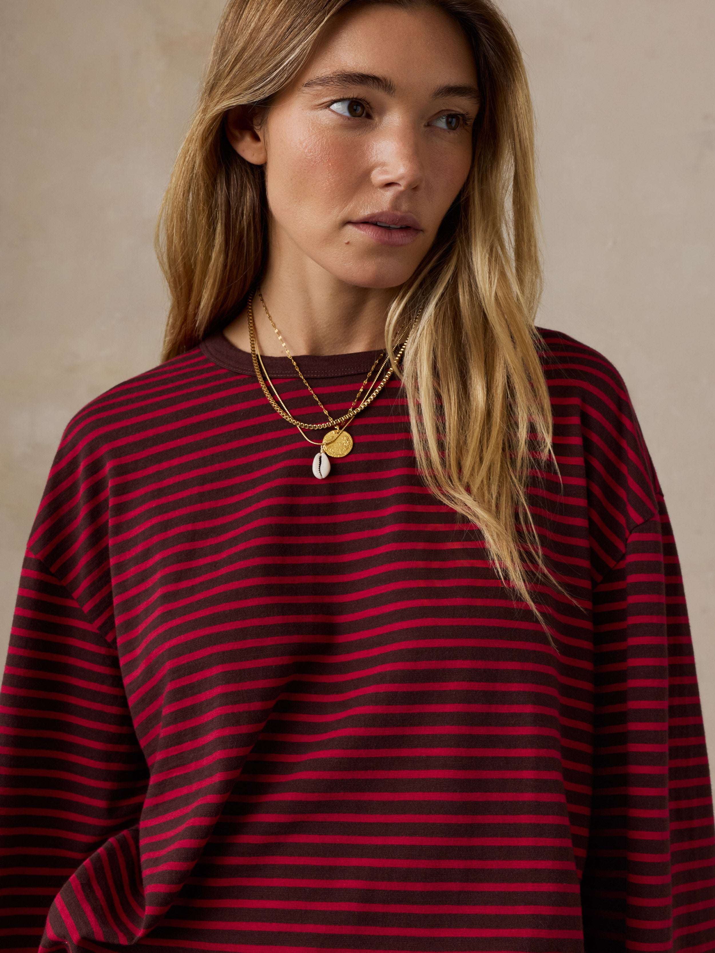 Sunwashed Long-Sleeve Retro Tee - Wildberry Stripe
