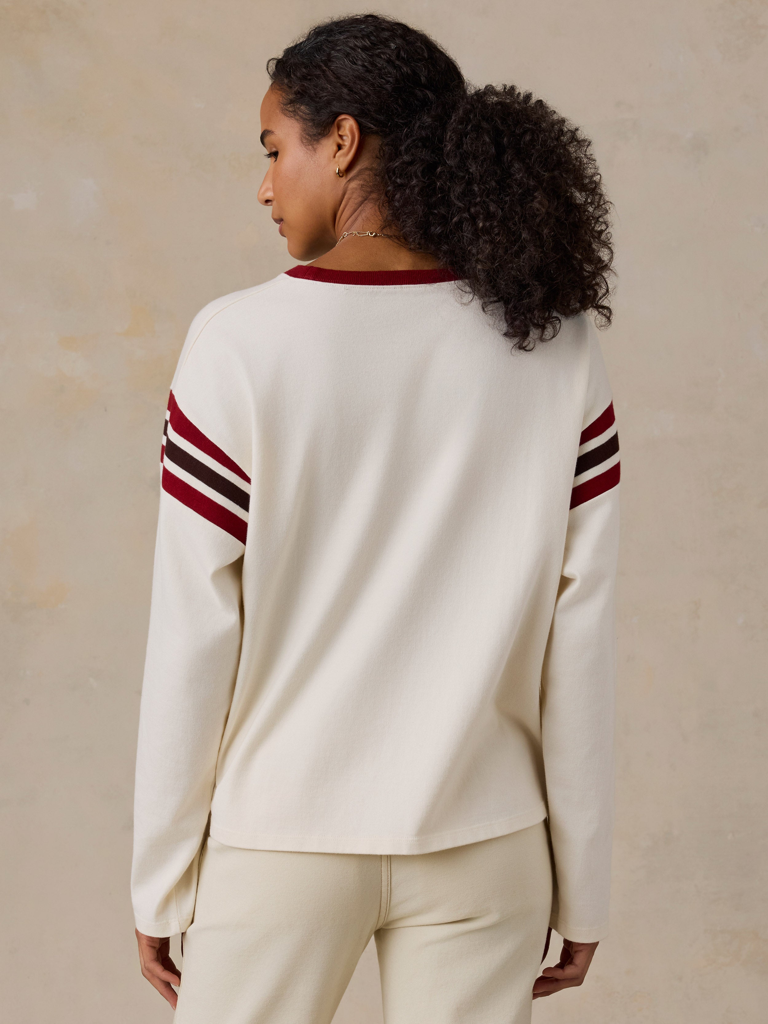 Sport Jersey Throwback Long-Sleeve Tee - Antique White Varsity