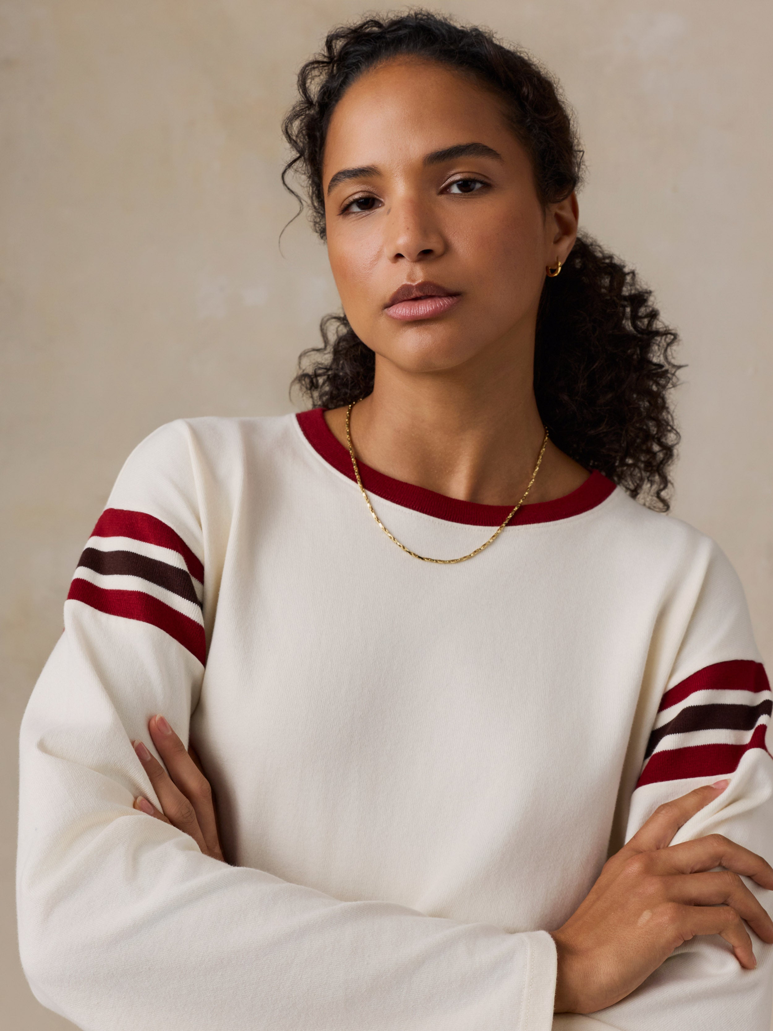 Sport Jersey Throwback Long-Sleeve Tee - Antique White Varsity