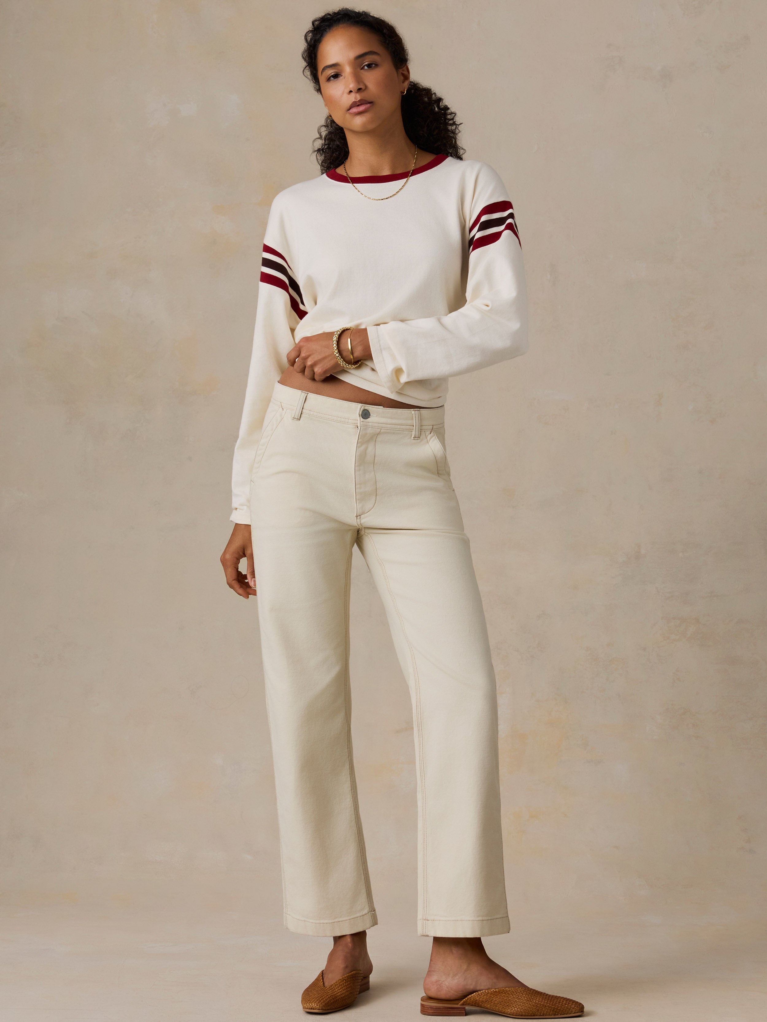 Sport Jersey Throwback Long-Sleeve Tee - Antique White Varsity