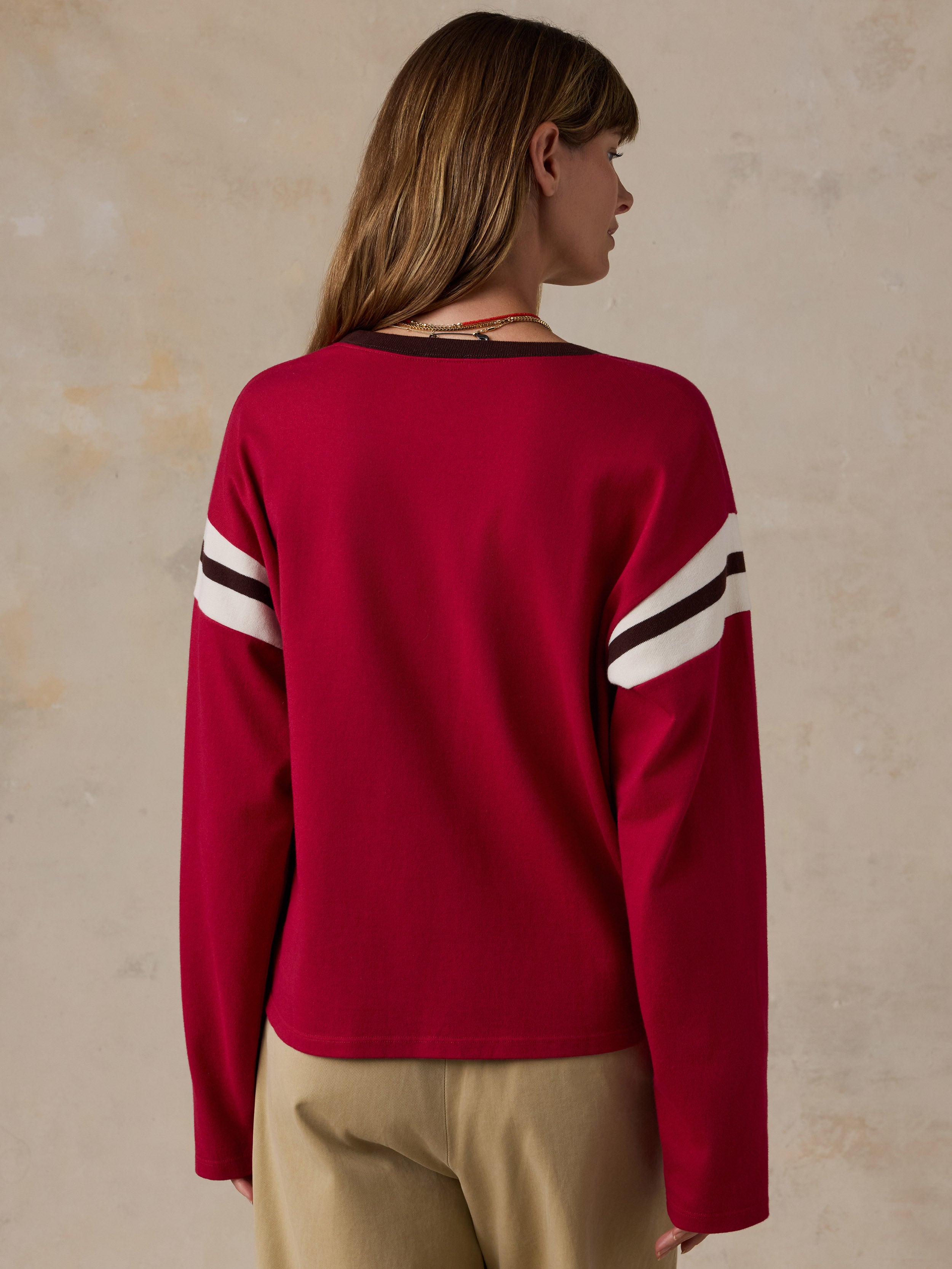 Sport Jersey Throwback Long-Sleeve Tee - Sangria Varsity