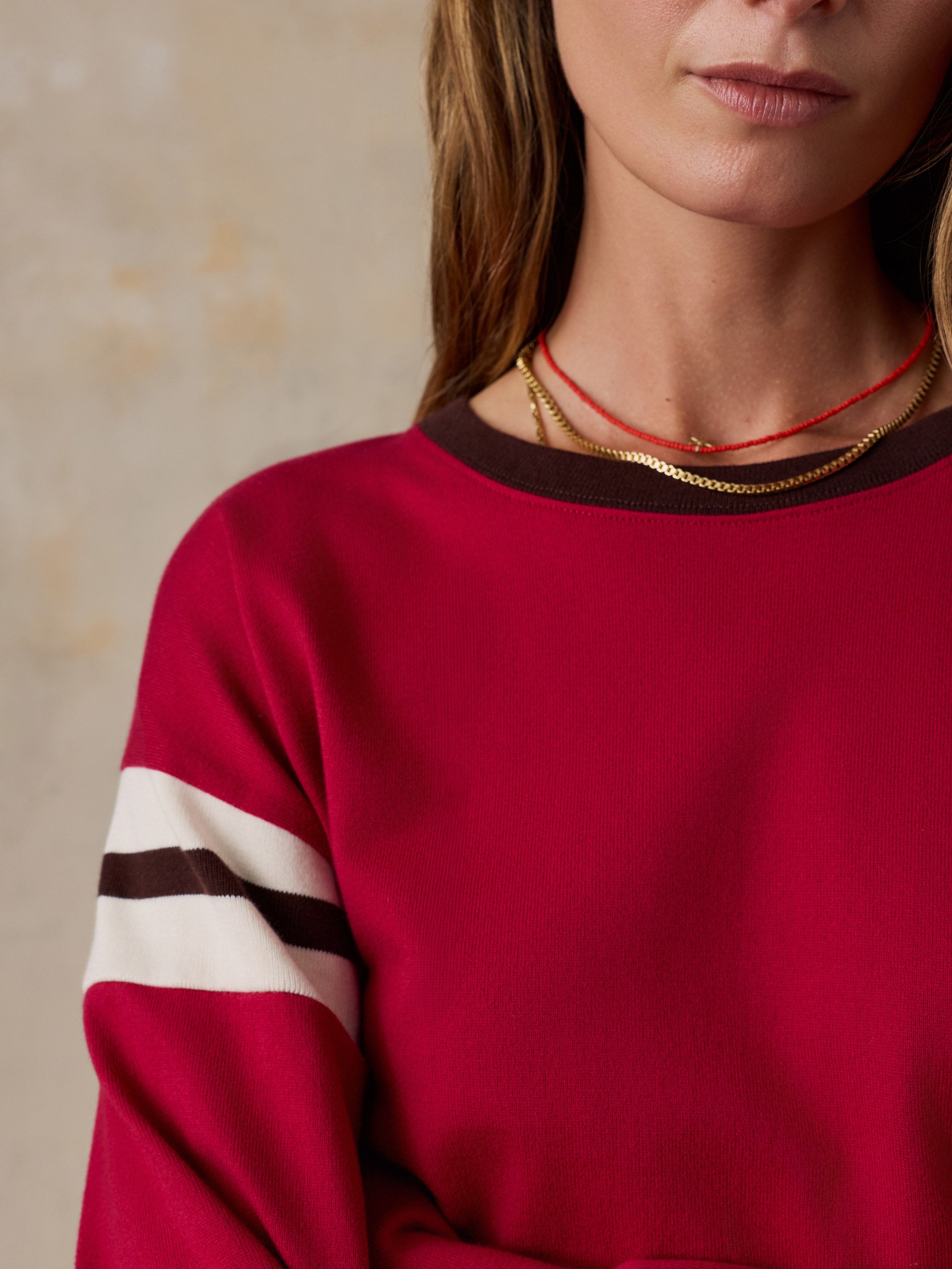 Sport Jersey Throwback Long-Sleeve Tee - Sangria Varsity