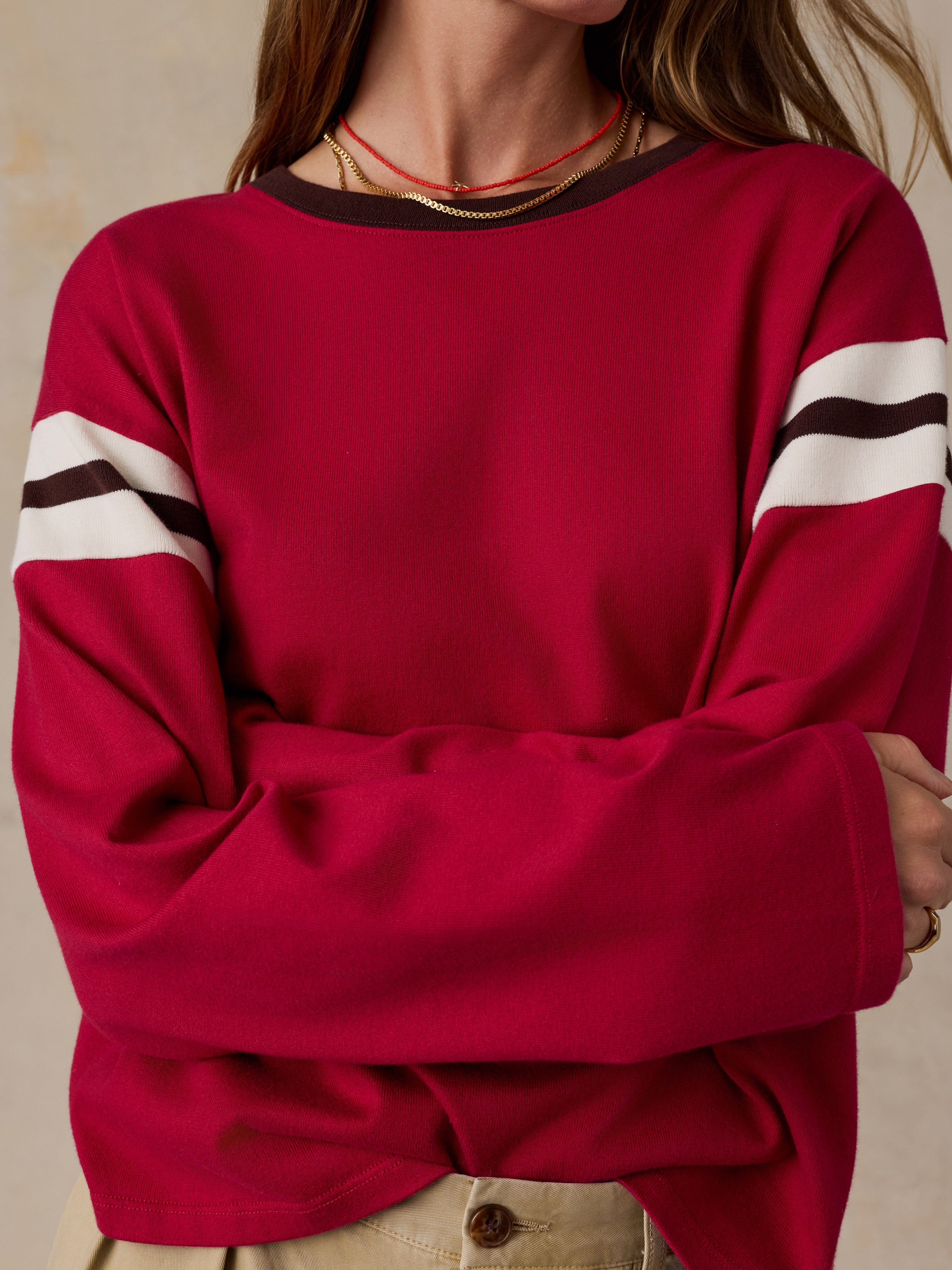 Sport Jersey Throwback Long-Sleeve Tee - Sangria Varsity