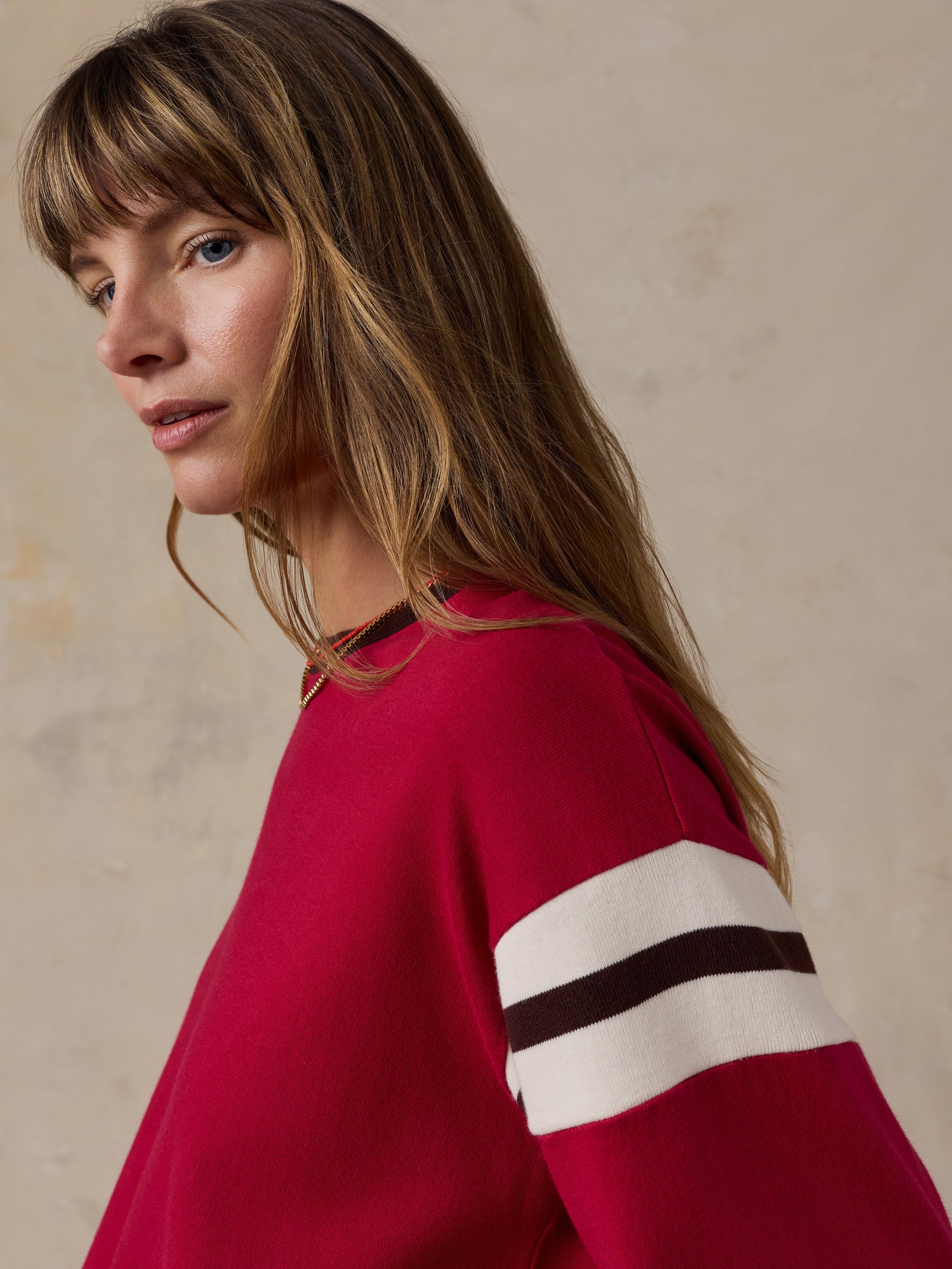 Sport Jersey Throwback Long-Sleeve Tee - Sangria Varsity