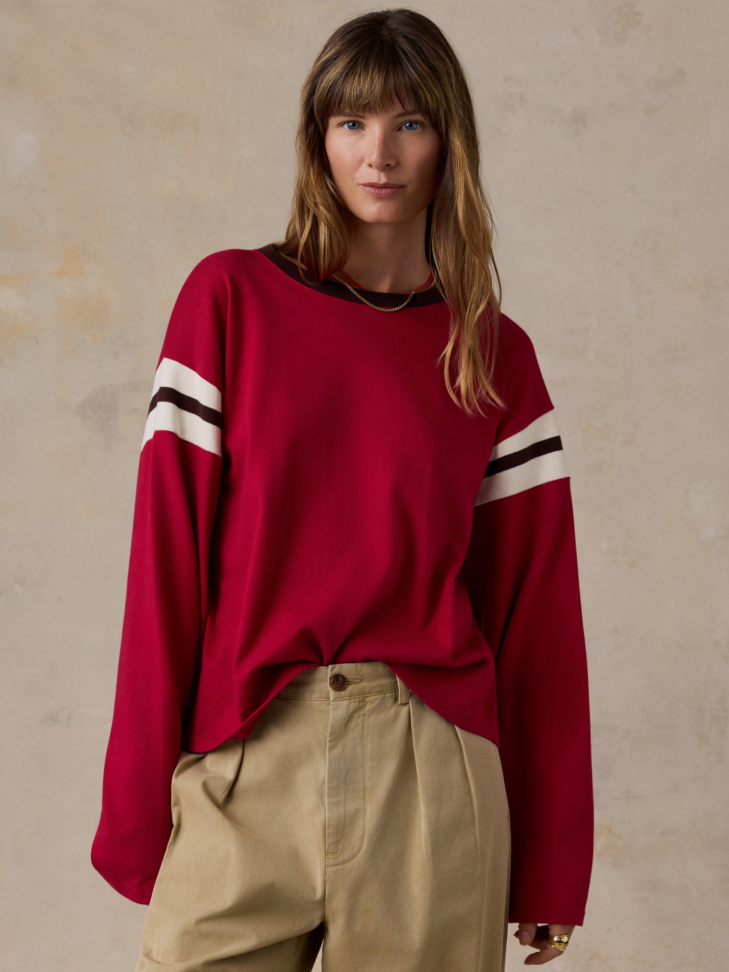 Sport Jersey Throwback Long-Sleeve Tee - Sangria Varsity
