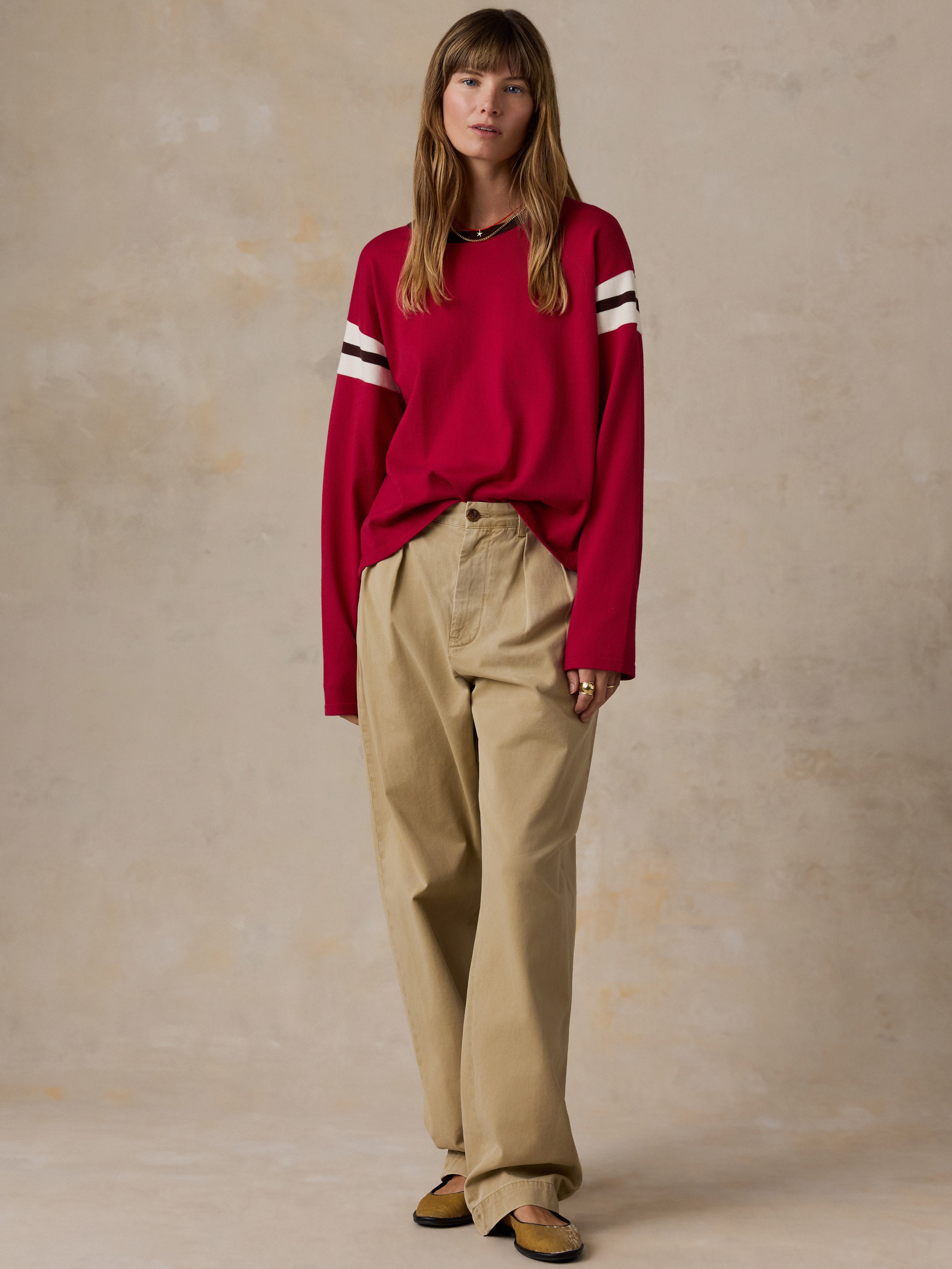 Sport Jersey Throwback Long-Sleeve Tee - Sangria Varsity