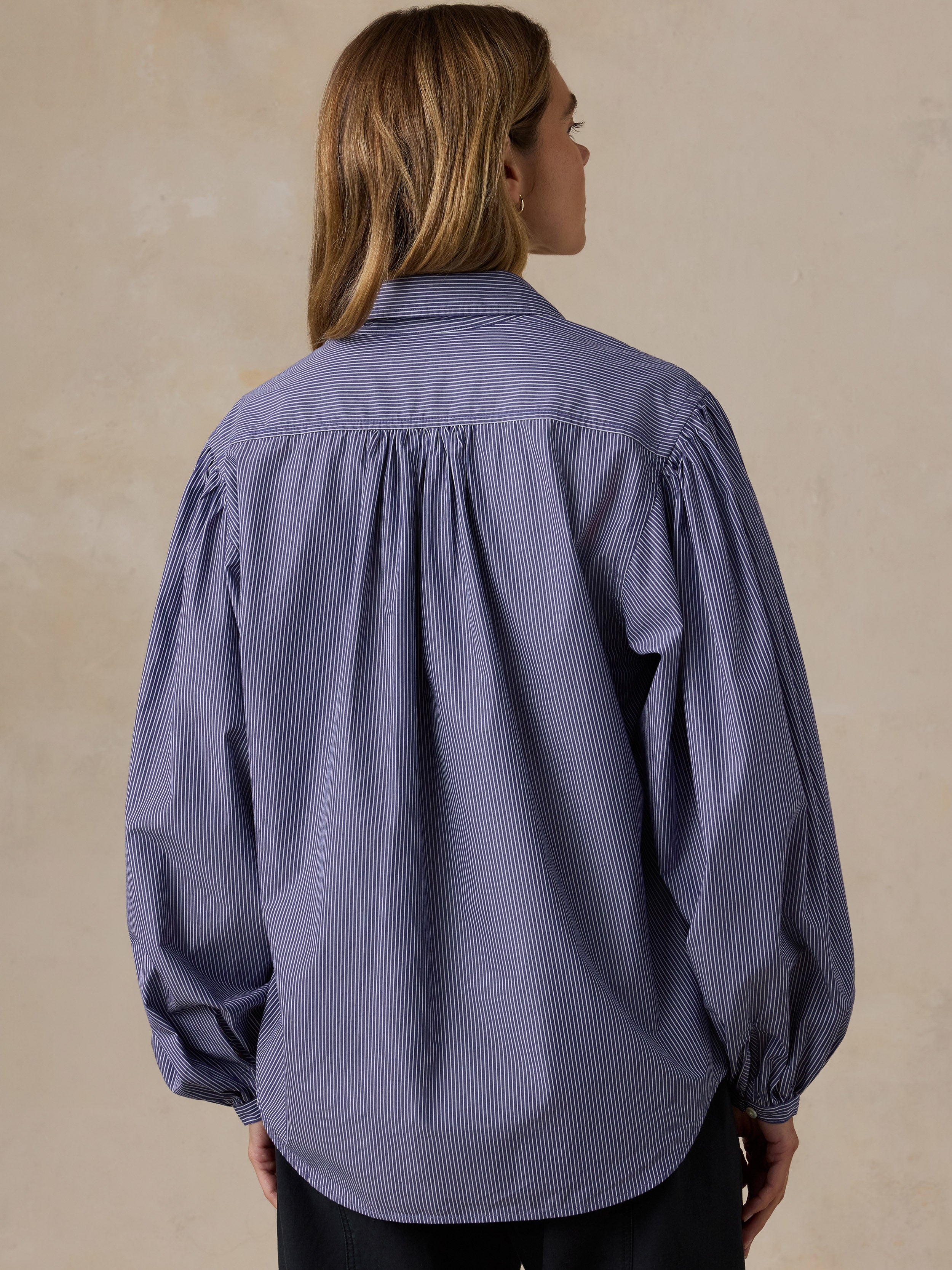 Coastal Poplin Suki Blouse - Sailor Ink Stripe
