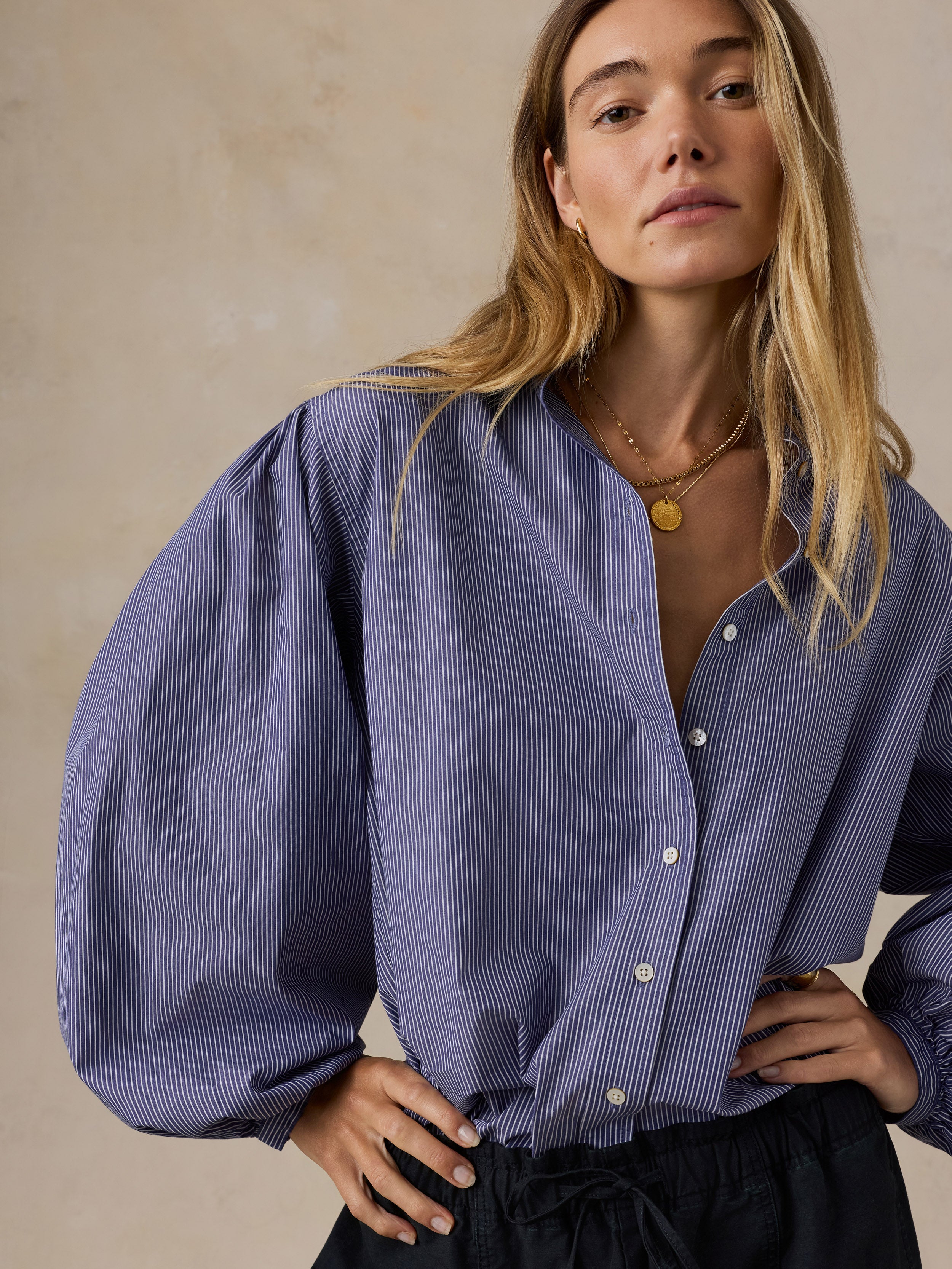 Coastal Poplin Suki Blouse - Sailor Ink Stripe