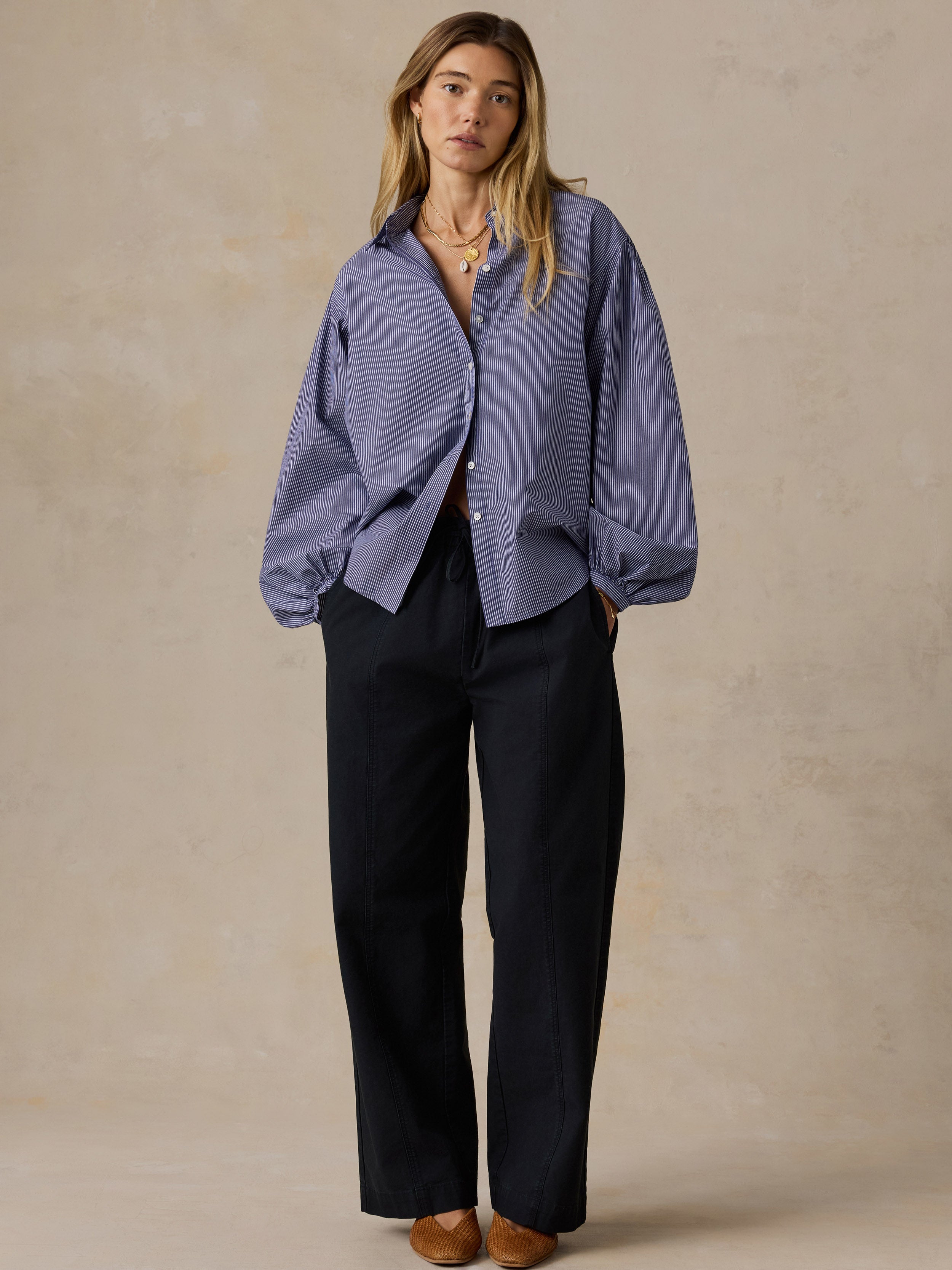 Coastal Poplin Suki Blouse - Sailor Ink Stripe