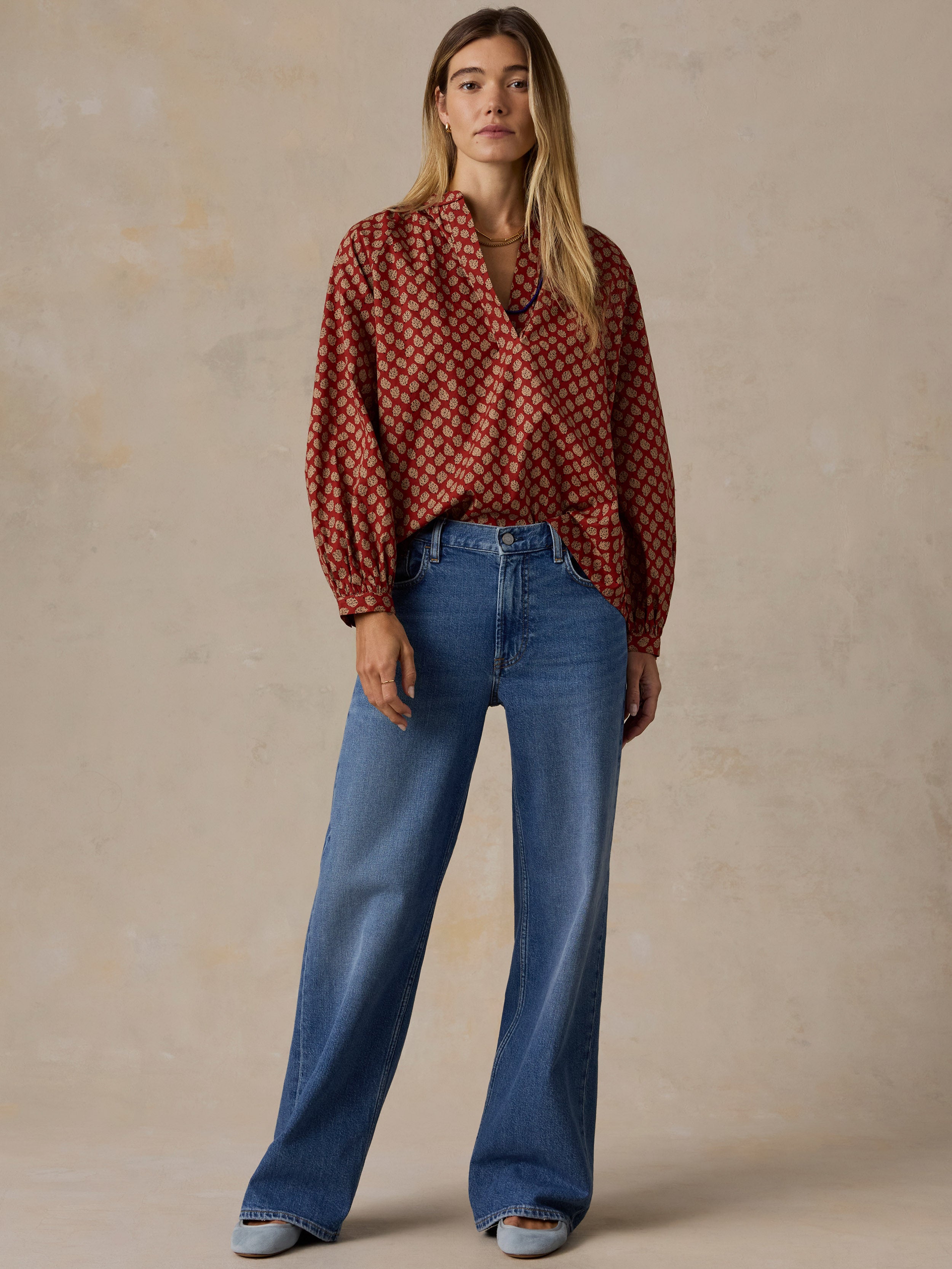 Coastal Poplin Eleanor Top - Autumn Petals