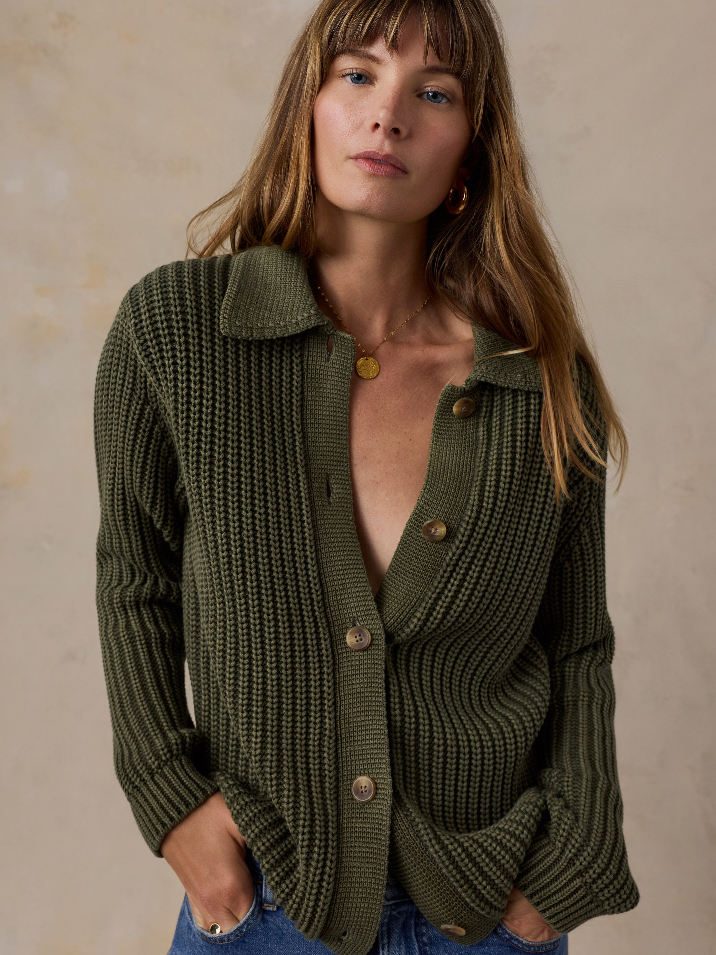 Sunwashed Cotton Lodge Cardigan - Sunwashed Olive