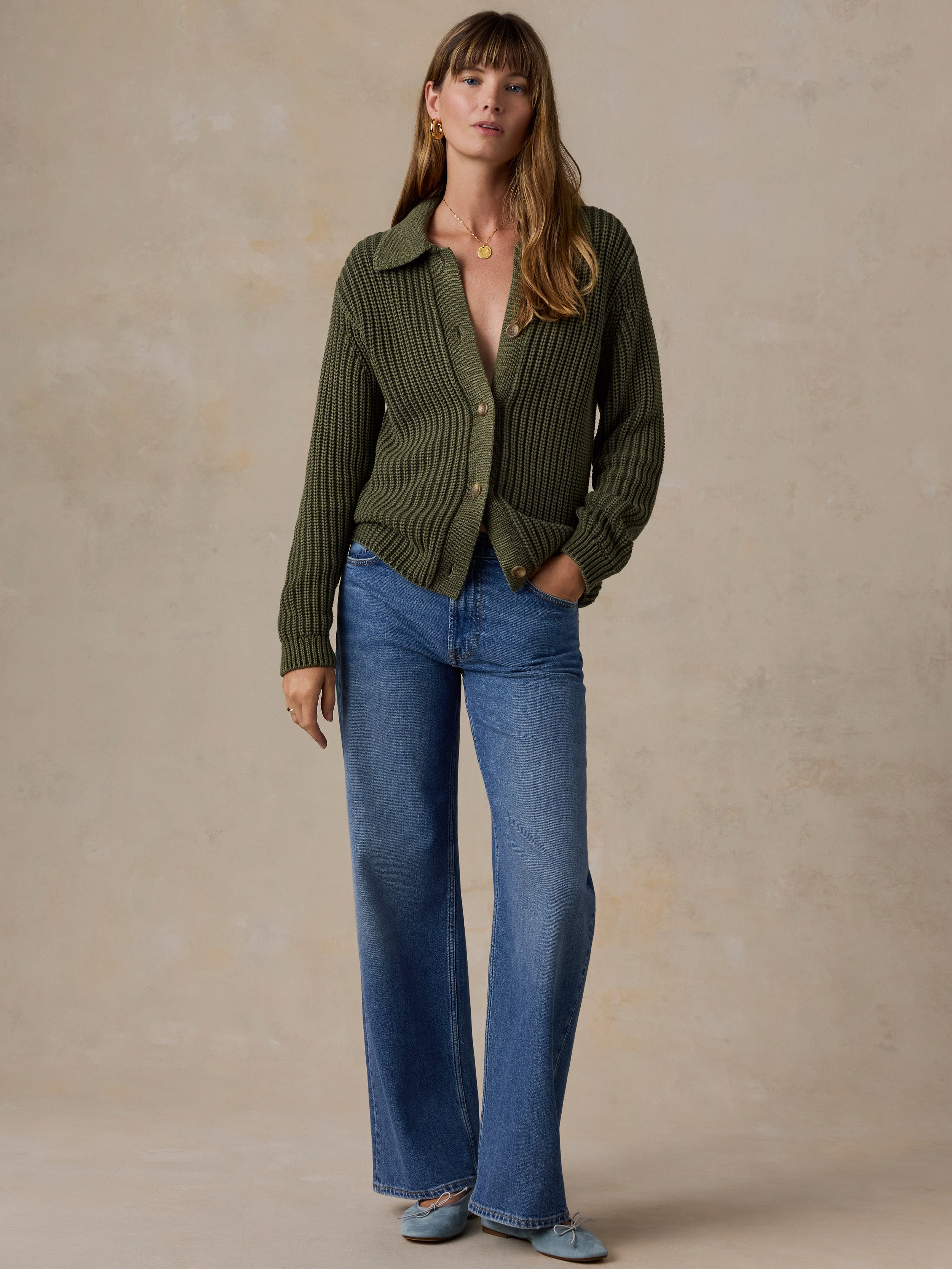 Sunwashed Cotton Lodge Cardigan - Sunwashed Olive