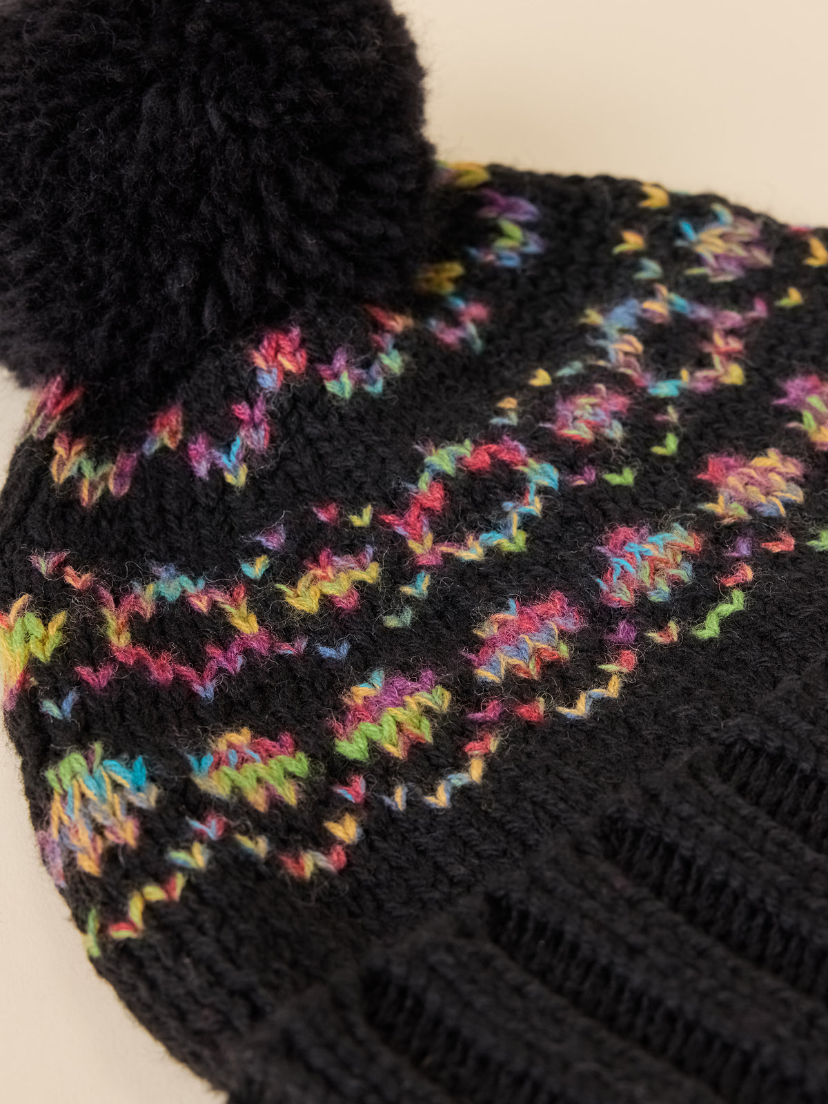 Harbor Lights Fairisle Pom Beanie - Black Multi, image 3 of 3