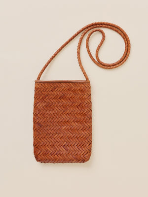 Woven Leather Phone Bag - Tan